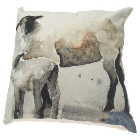 Clover 18x18 Gray Watercolor Lambs Decorative Pillow Cover