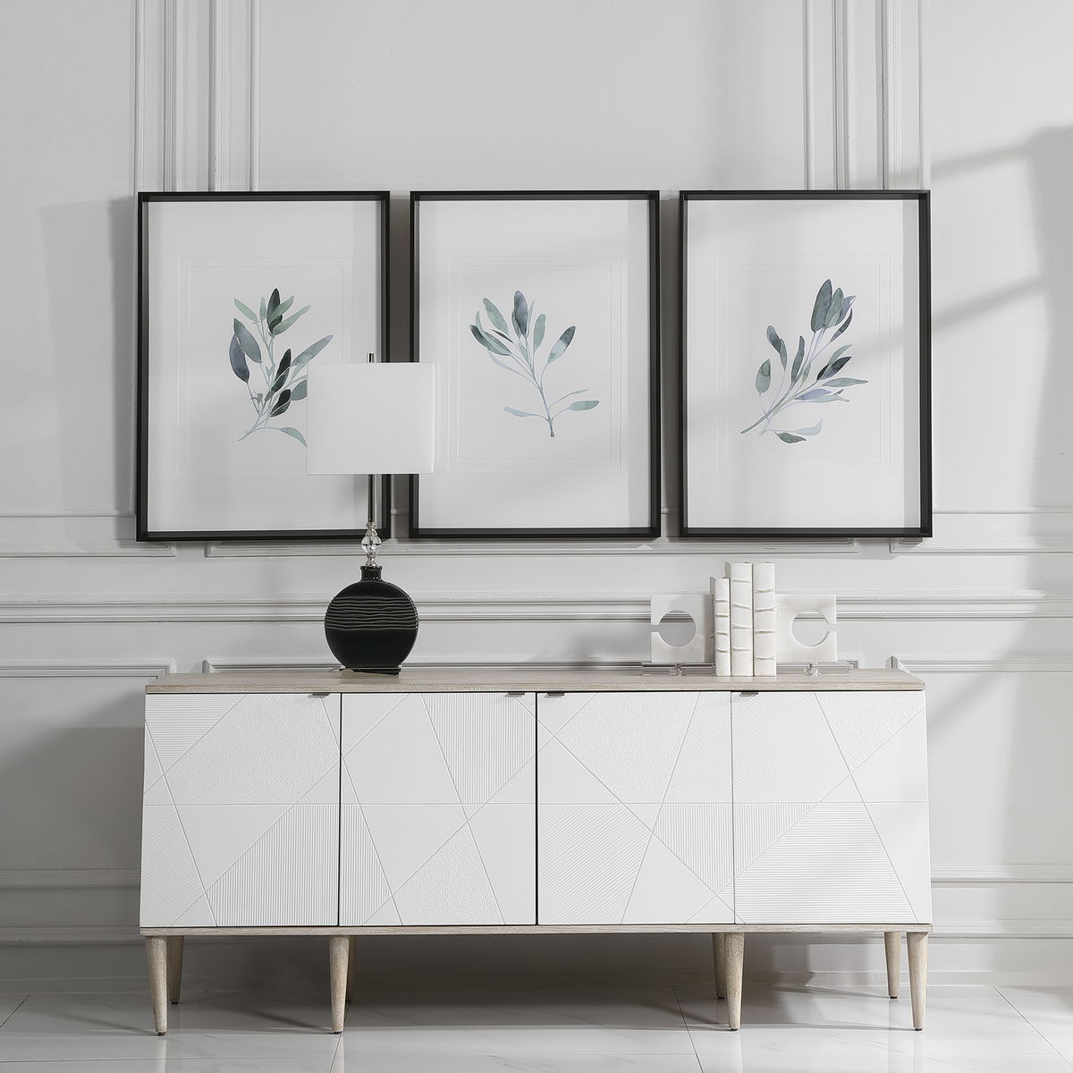 Simple Sage Watercolor Prints Set/3, Art by Uttermost, 25.5" width x 36.5" height x 2" depth View 2
