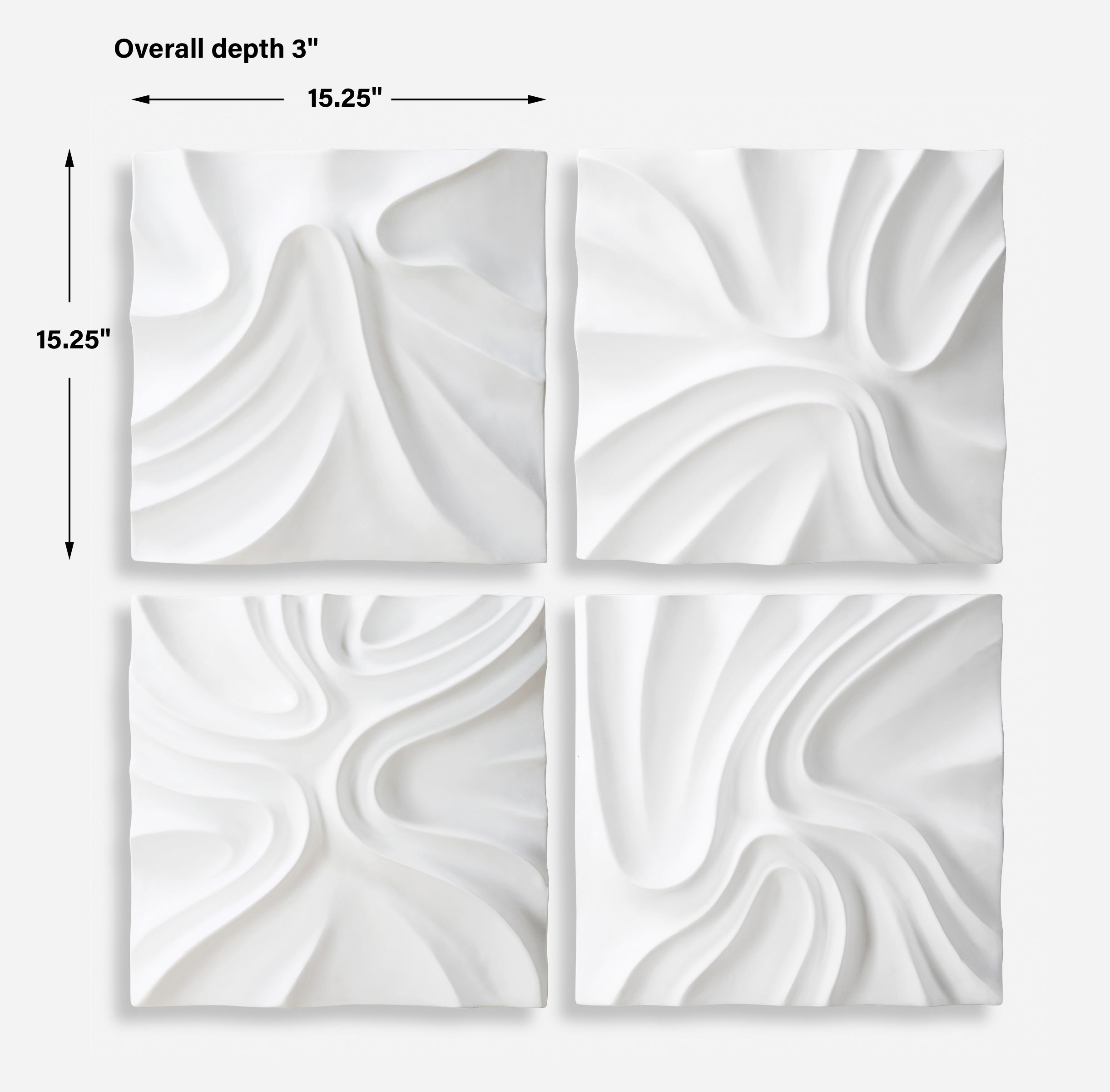 Snowdrift Sculpted White Wall Decor Set/4, Sculptural Wall Art by Uttermost, 15.25" width x 15.25" height x 3" depth View 3