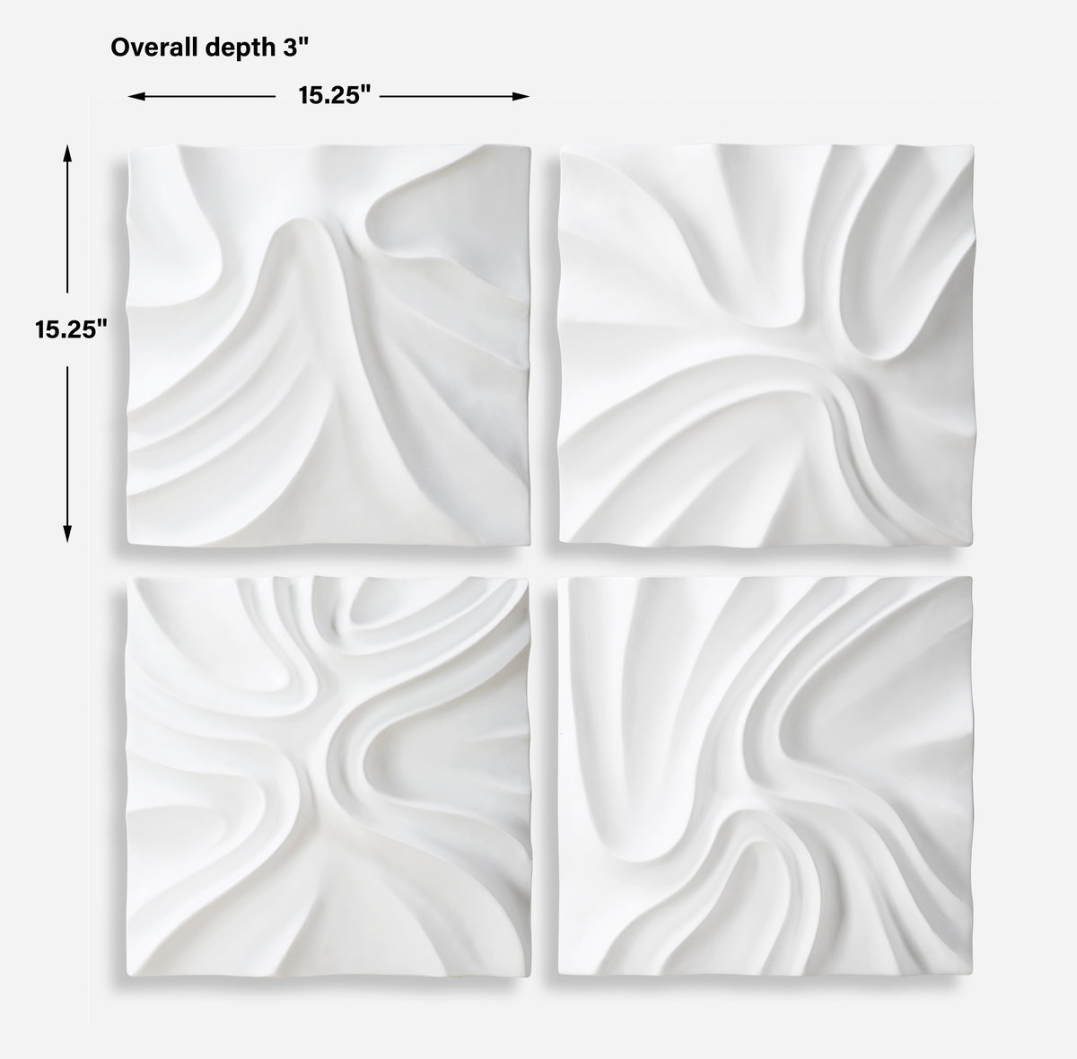 Snowdrift Sculpted White Wall Decor Set/4, Sculptural Wall Art by Uttermost, 15.25" width x 15.25" height x 3" depth View 3
