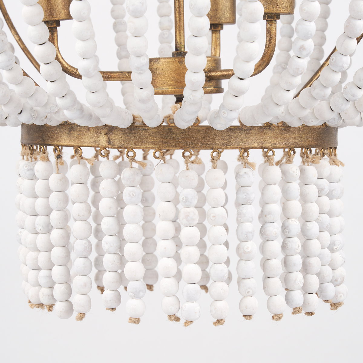Rhone Gold Metal and Wood Beaded Chandelier, by Mercana, 26.38" length x 26.38" width x 88.58" height View 9