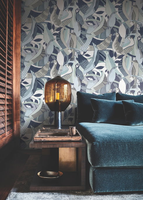 Fauvist Flock Blue Wallpaper