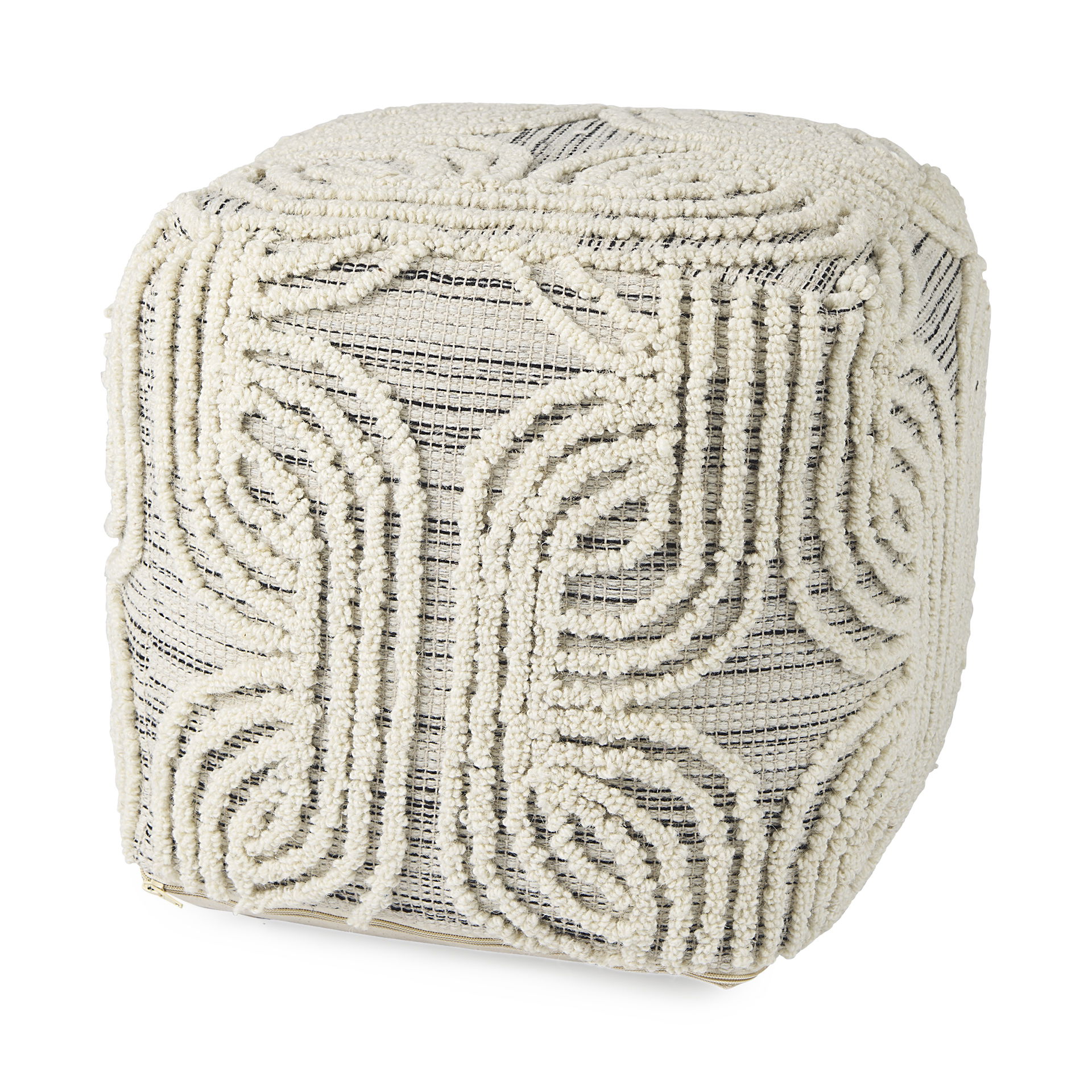 Amaya  Cream/Black/Gray Wool and Cotton Pouf large image 