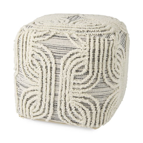 Amaya  Cream/Black/Gray Wool and Cotton Pouf