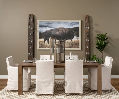 Elbert Solid Back Dining Side Chair | Cream Fabric with Brown Wood