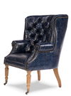 Welsh Blue Leather Chair, Seating by Sarreid, 30" length x 32" width x 40" height thumbnail 1