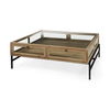 Arelius 42' Square Glass-Top Light Brown with Black Metal Base Display Coffee Table thumbnail 0