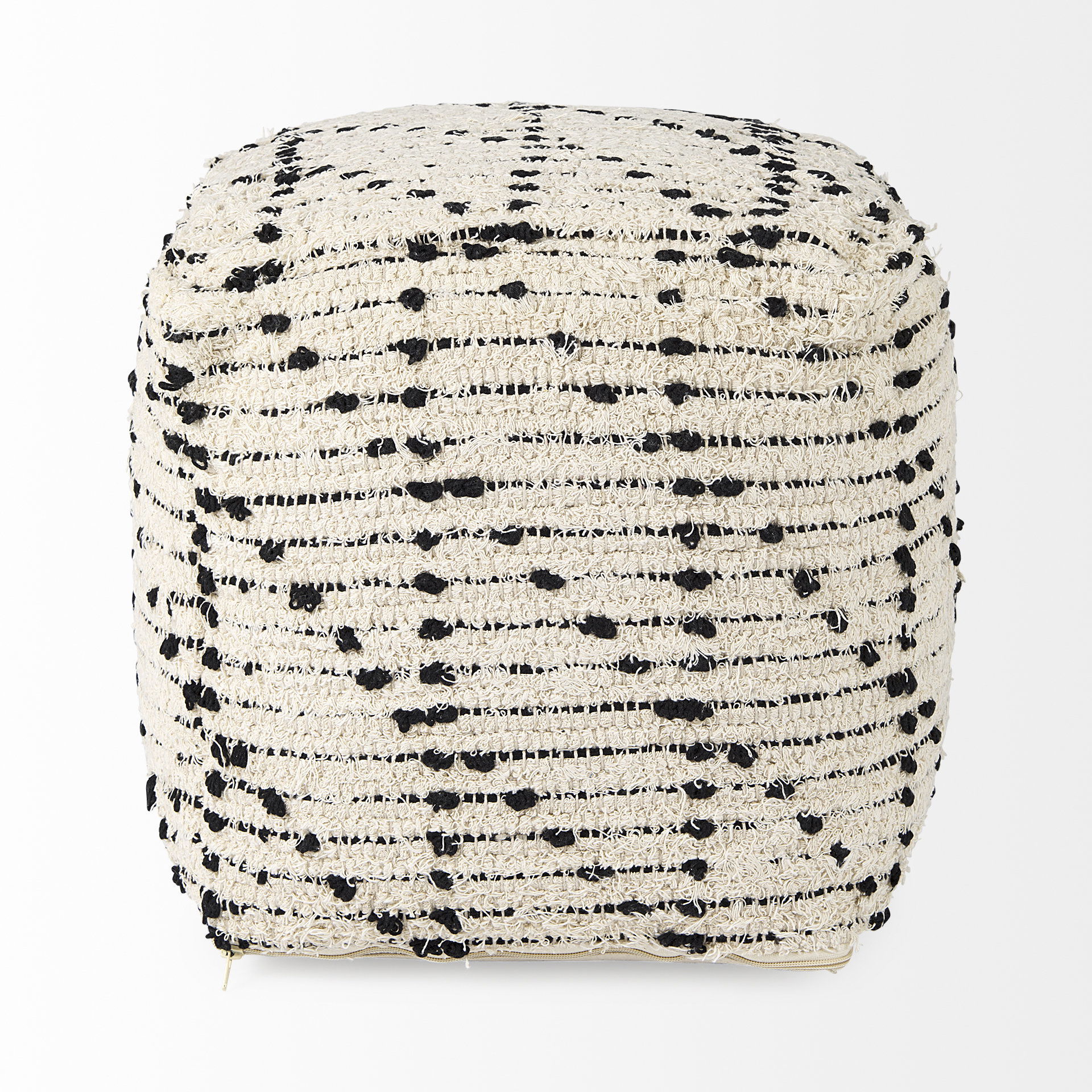 Aarohi  Cream/Black Cotton Patterned Pouf, Ottoman by Mercana, 16" length x 16" width x 16" height View 5
