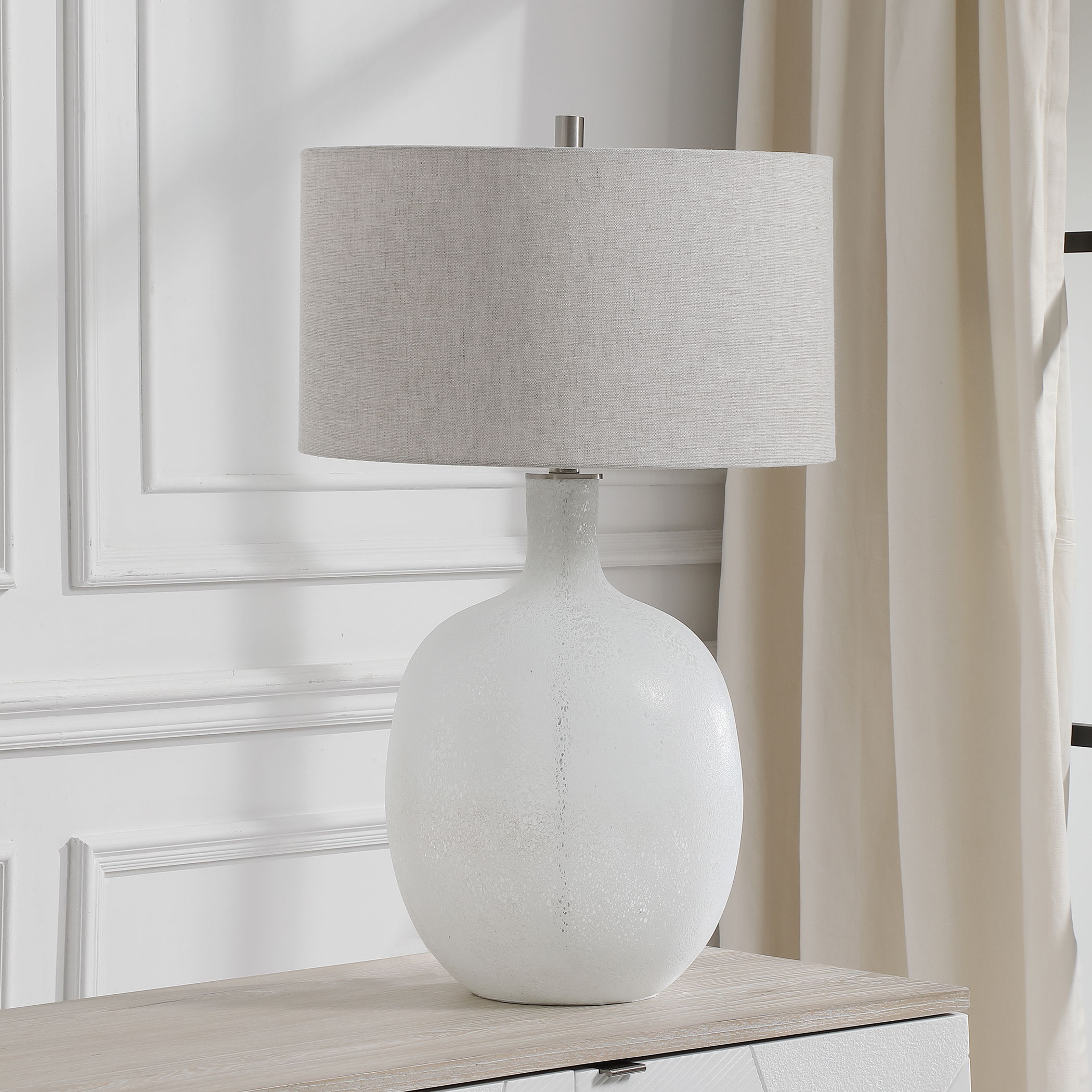 Whiteout Mottled Glass Table Lamp, by Uttermost, 18" width x 29.75" height x 18" depth View 10