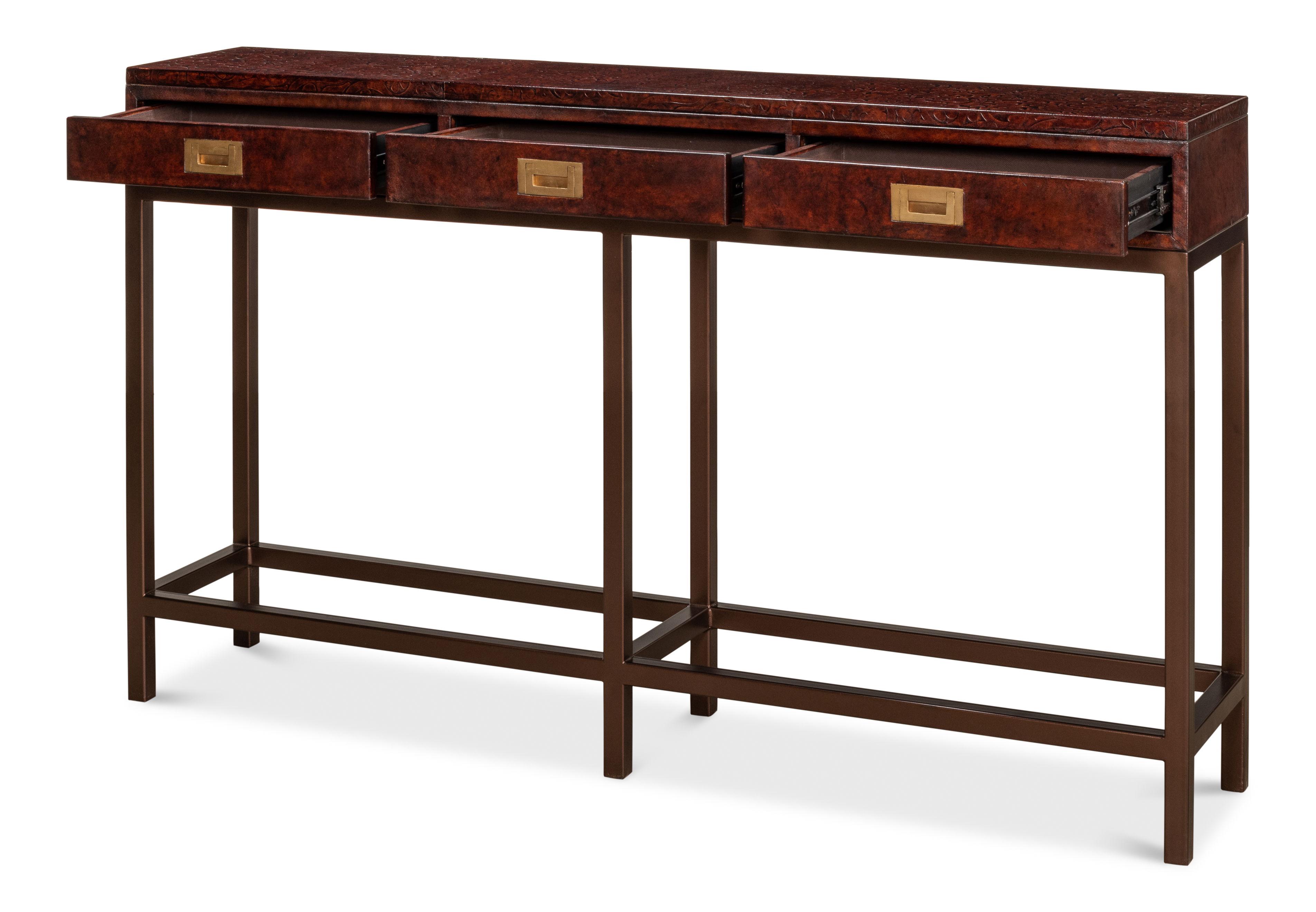Campaign Embossed Console, Console Table by Sarreid, 60" length x 12" width x 35" height View 9