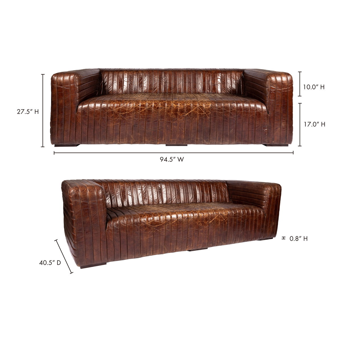 Castle Sofa Dark Brown, Sofas & Sectional by Moe's Home, 95" width x 27.5" height x 39" depth View 9