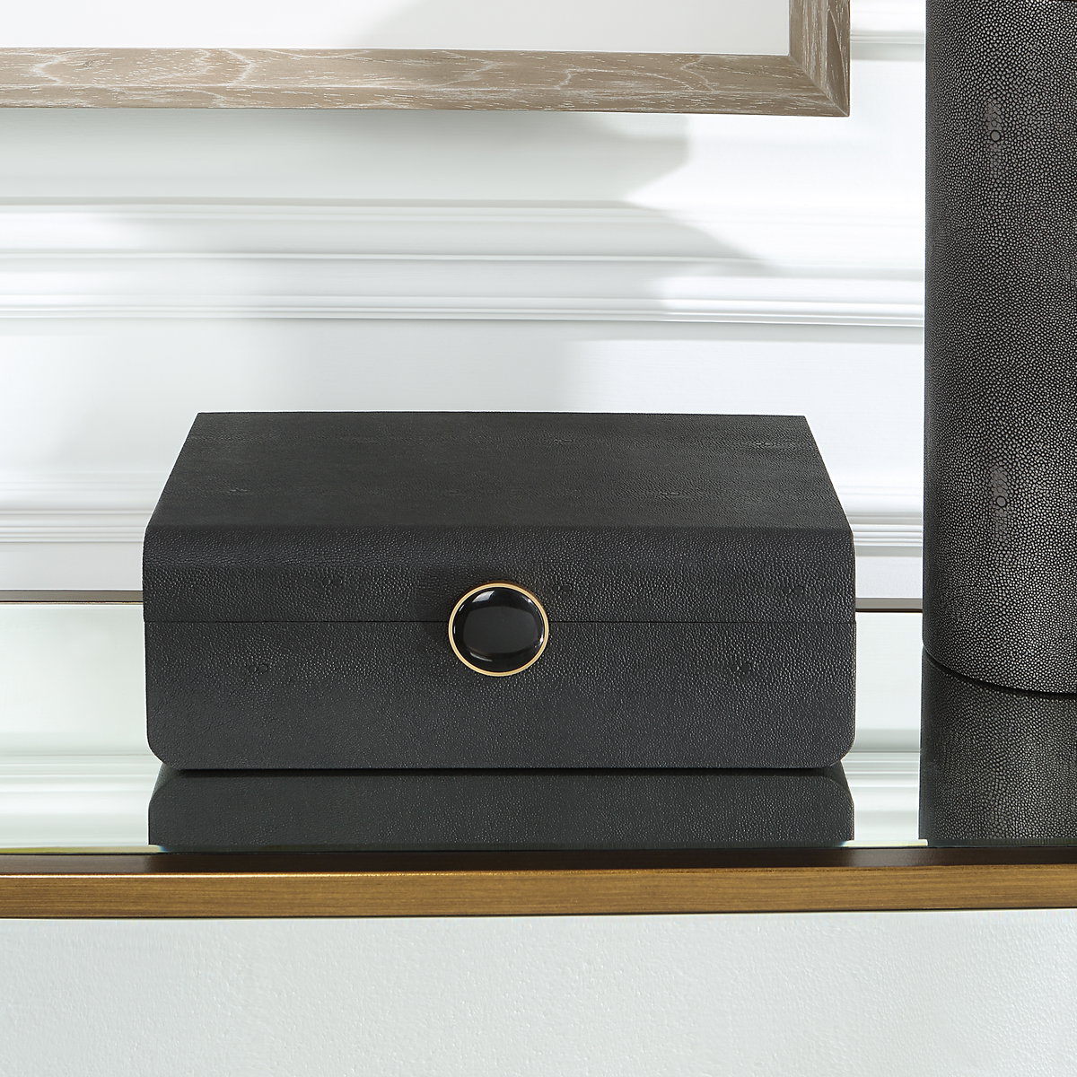 Lalique Black Shagreen Box, Boxe by Uttermost, 12.87" width x 4.5" height x 9" depth View 2