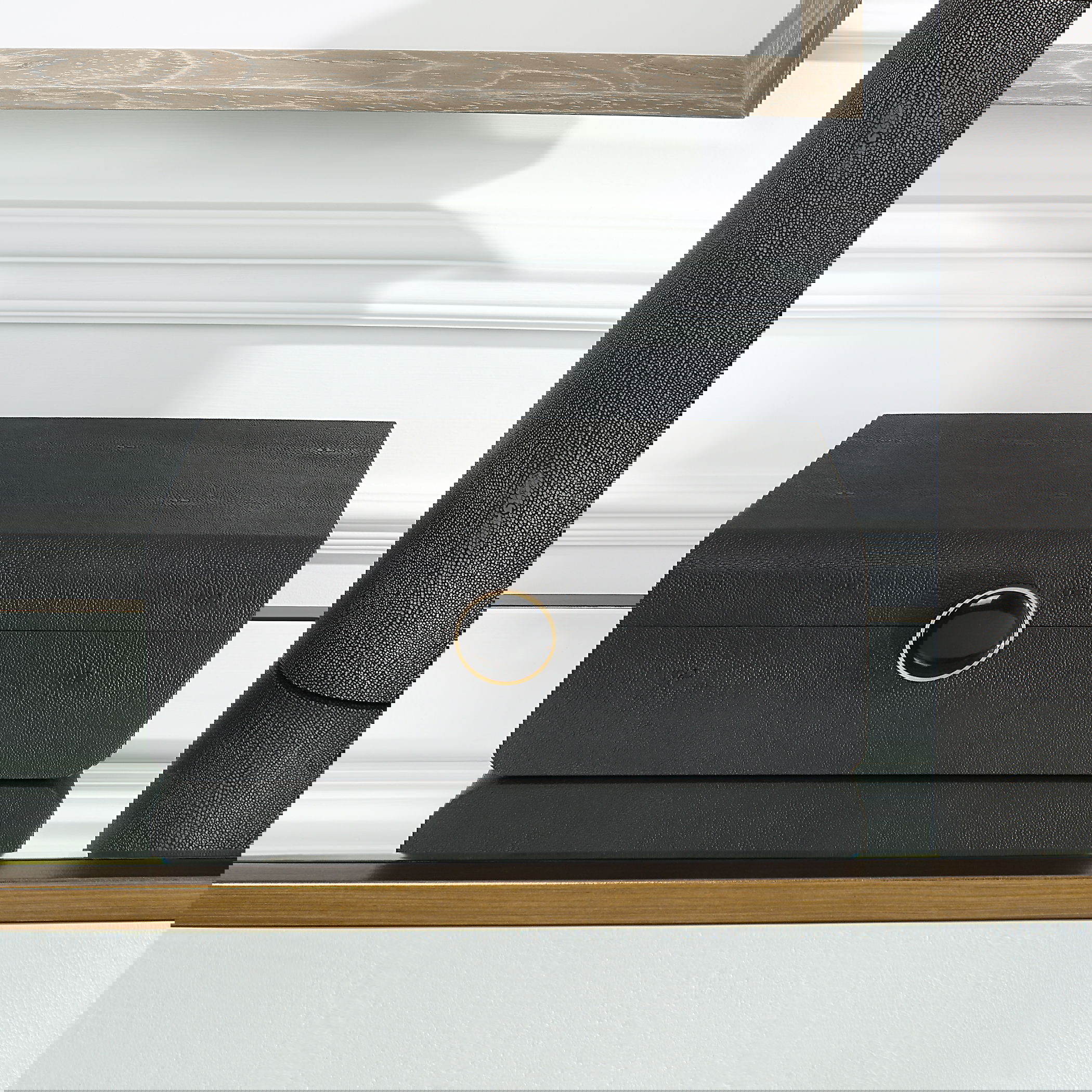 Lalique Black Shagreen Box, Decorative by Uttermost, 12.87" width x 4.5" height x 9" depth View 2