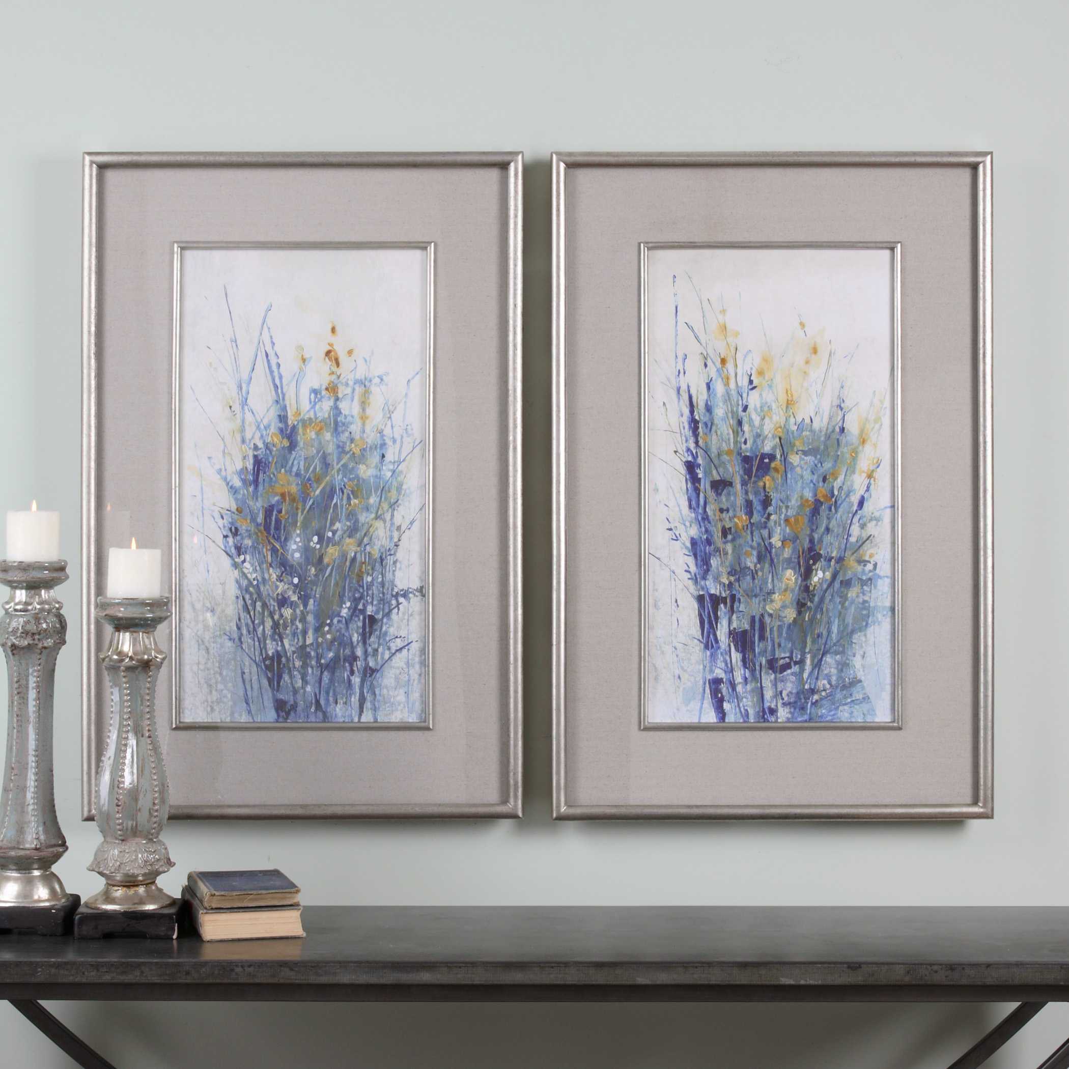 Indigo Florals Framed Art Set/2, Painting by Uttermost, 27.5" width x 41.5" height x 1.37" depth View 2