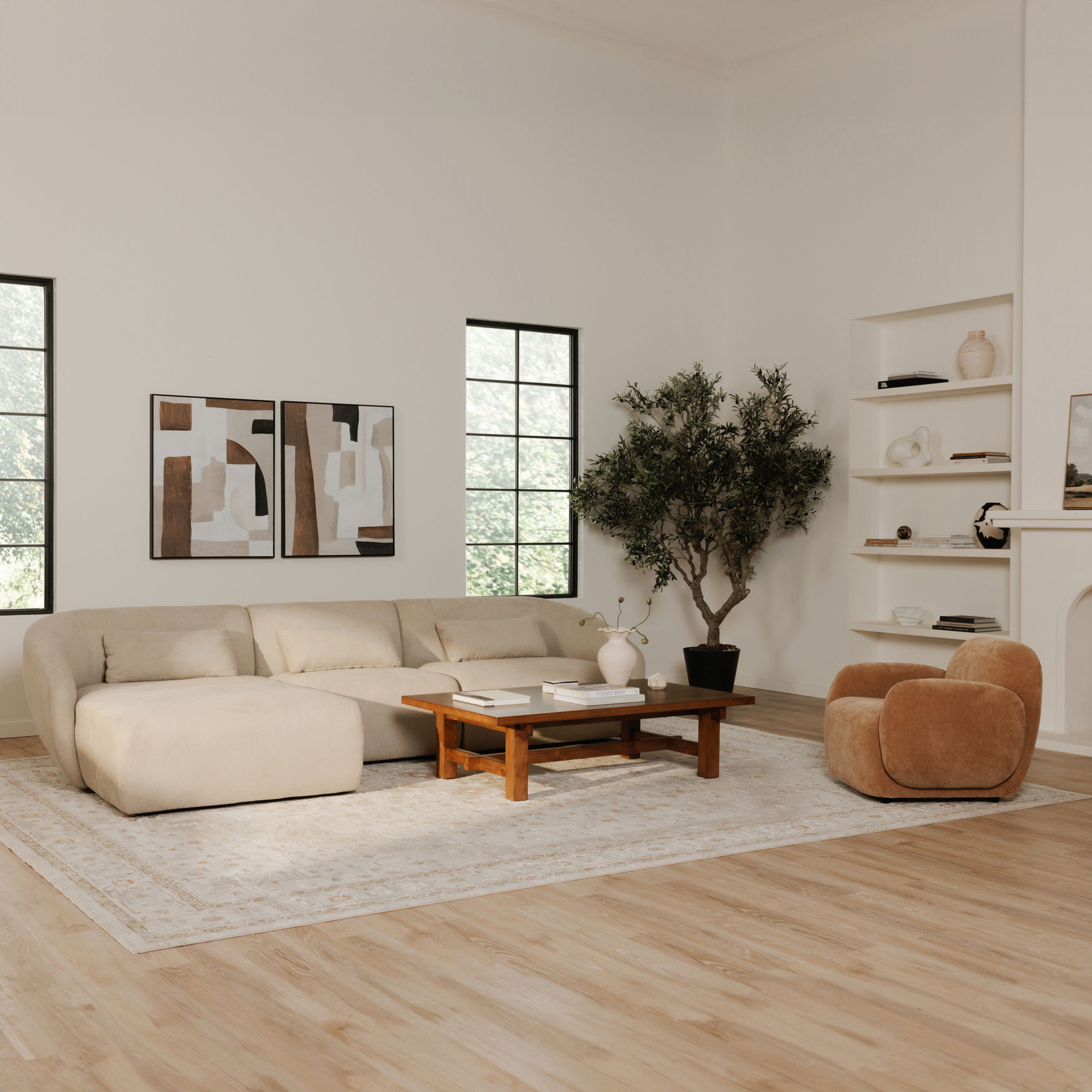 Amelia Left Arm Facing Chair Warm White, Sectional Sofa by Moe's Home, 50.25" width x 32.5" height x 36.25" depth View 8