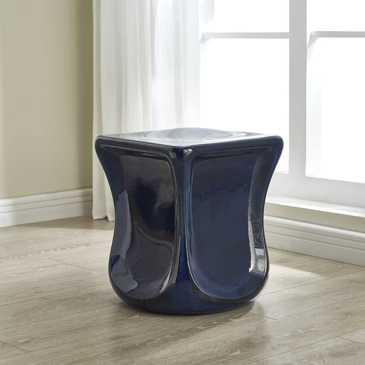 Kaz Deep Blue Garden Stool, Side & End Table by Uttermost, 15" width x 18.25" height x 15" depth View 2