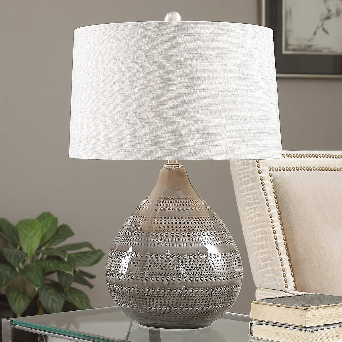 Batova Smoke Gray Lamp, Table Lamp by Uttermost, 17" width x 24.5" height x 17" depth View 2