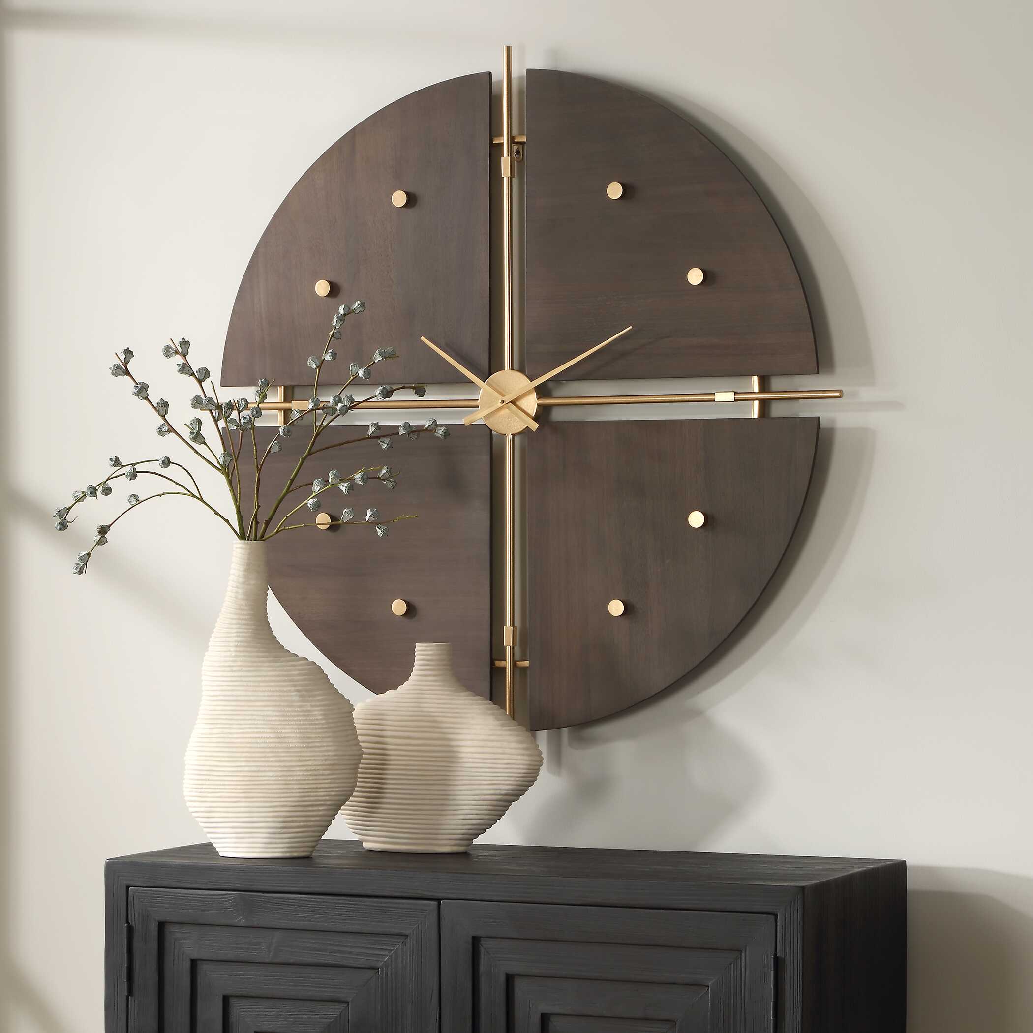 Walnut Elegance Wall Clock, by Uttermost, 42.12" width x 42.12" height x 2.62" depth View 3