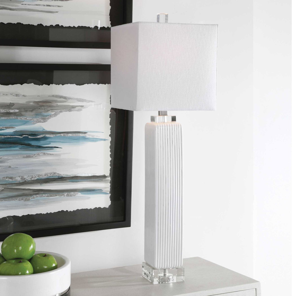 Bennett White Buffet Lamp, Table Lamp by Uttermost, 10" width x 32.5" height x 10" depth View 2