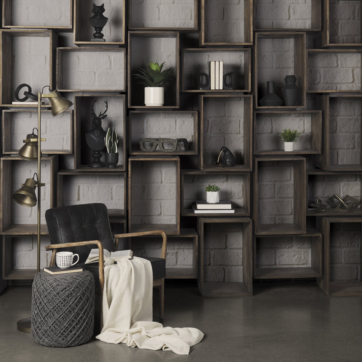 Allium Dark Gray Handwoven Wool Cylindrical Pouf, Ottoman by Mercana, 15.75" length x 15.75" width x 17.75" height View 2
