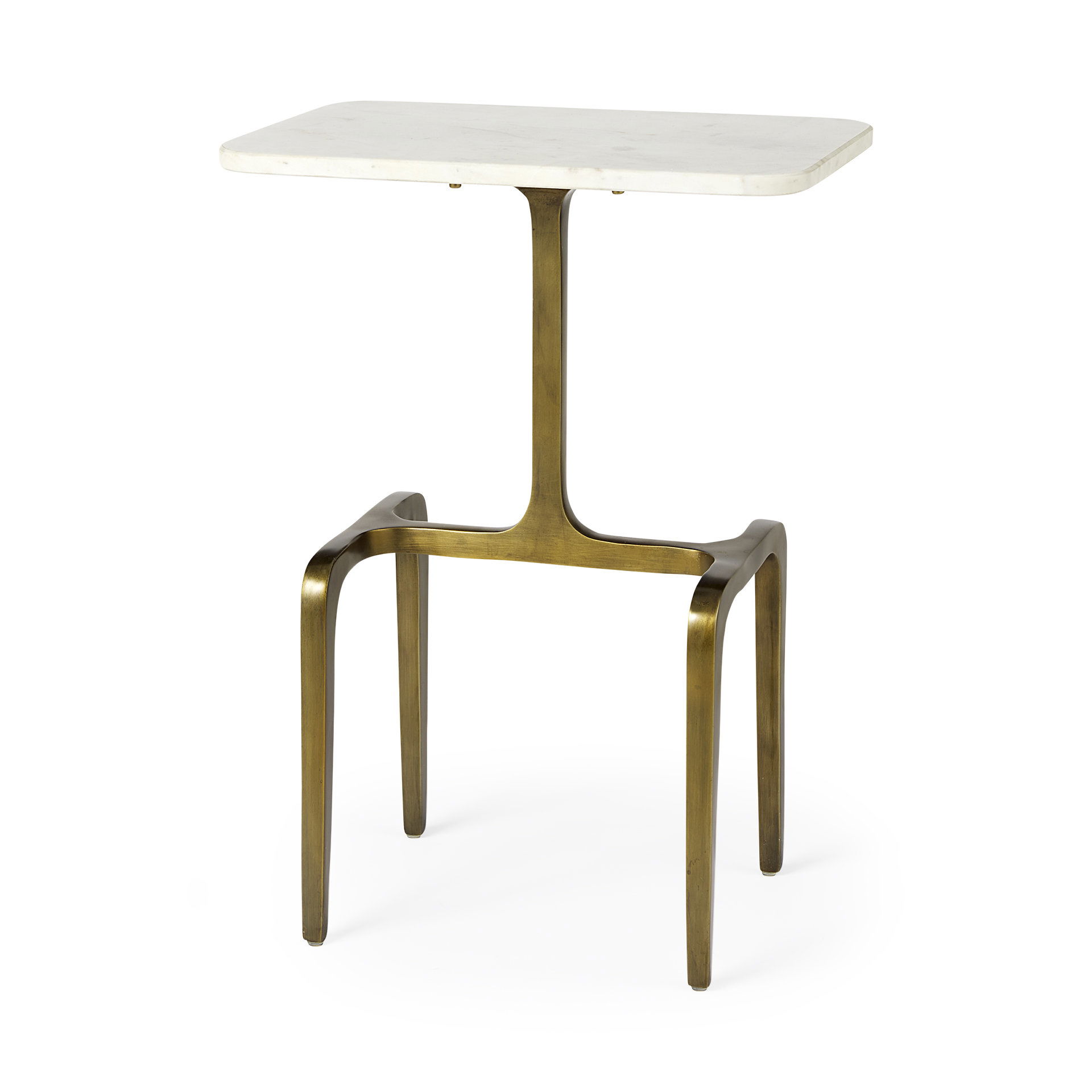 Preston  White Marble Top with Gold Metal Accent Table, Side & End Table by Mercana, 17.3" length x 11.3" width x 22.8" height View 1