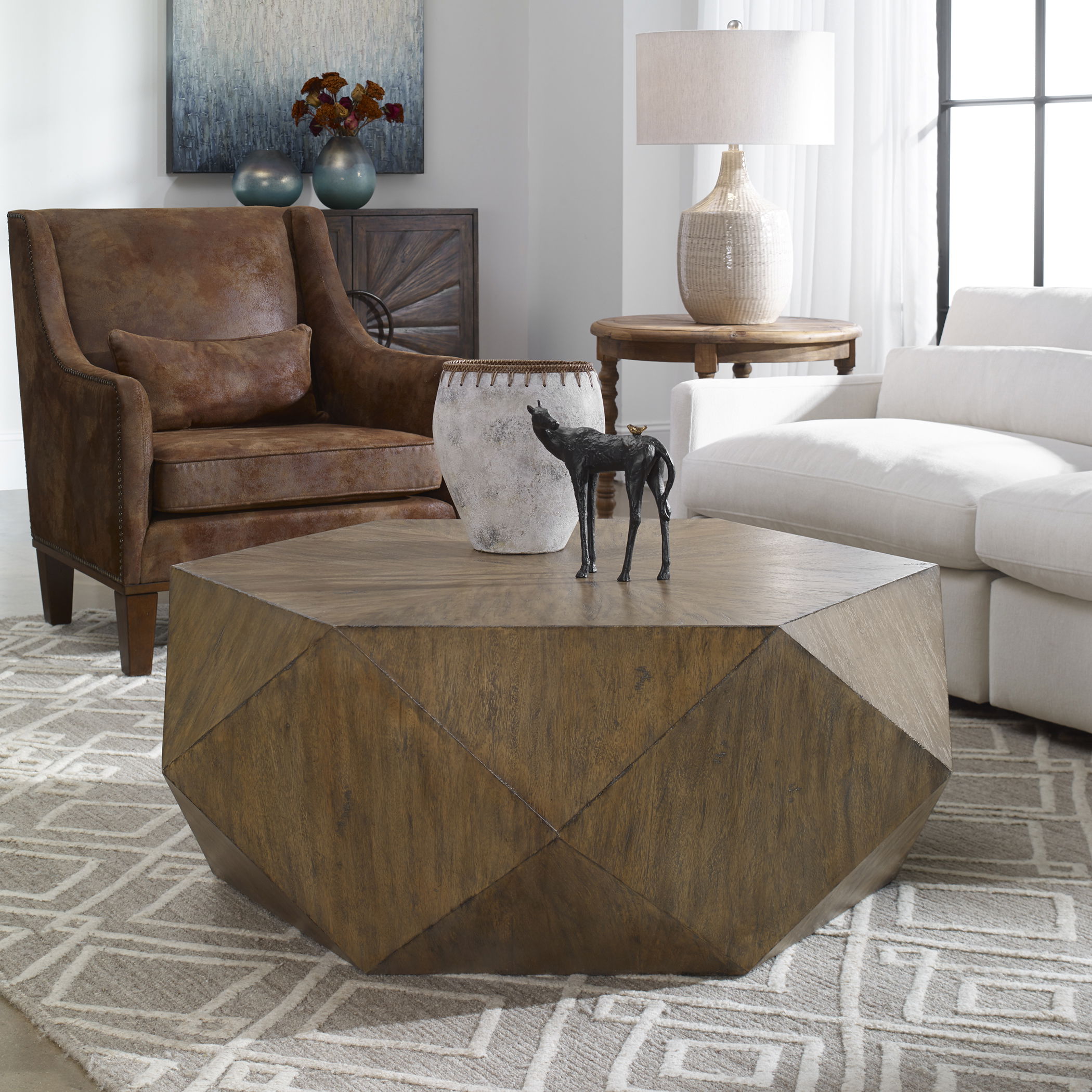 Volker Honey Coffee Table, Furniture by Uttermost, 48" width x 18" height x 43.8" depth View 2