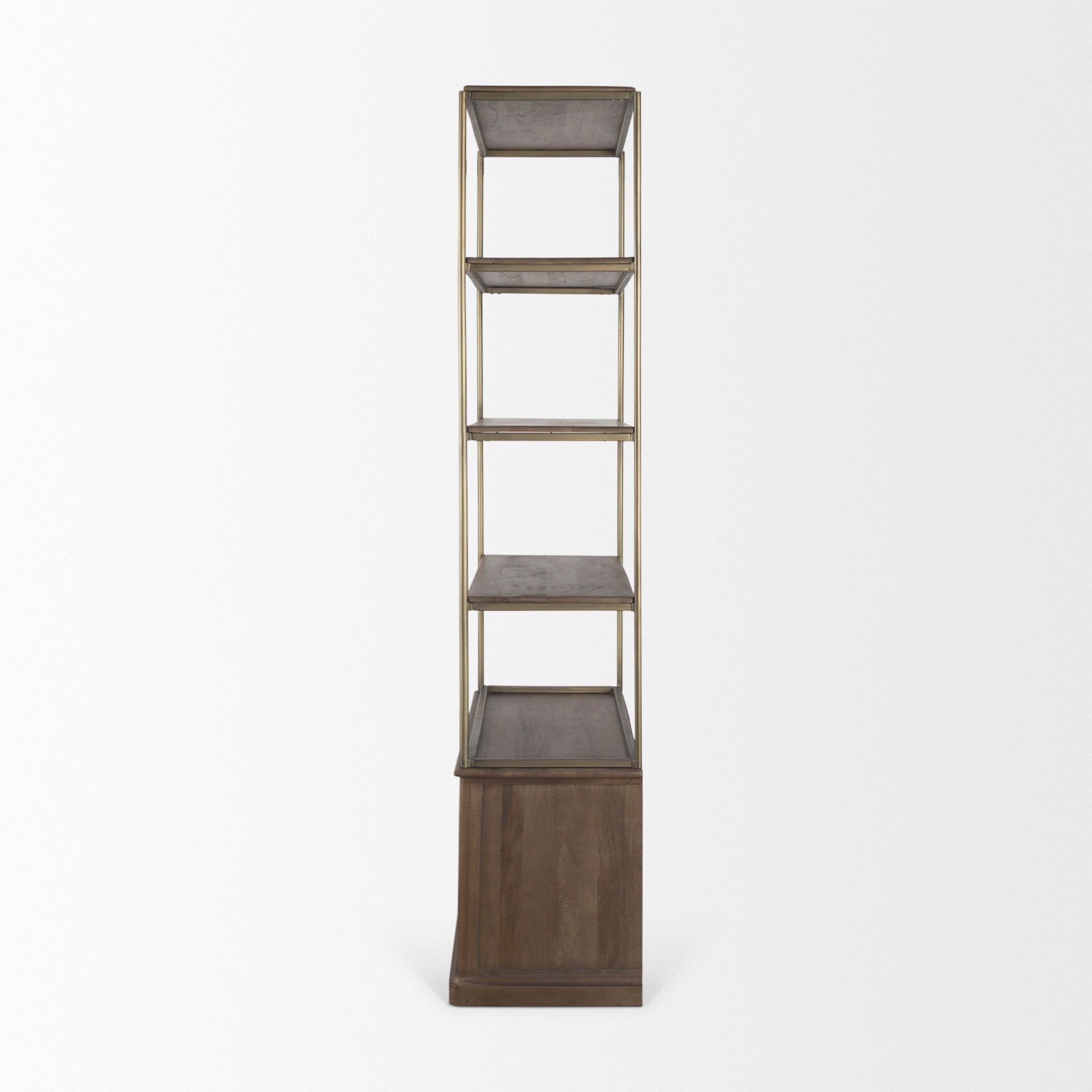 Braxton Dark Brown Wood with Antiqued Aged Brass Metal 3 Tiers 2 Door Shelving Unit large image 