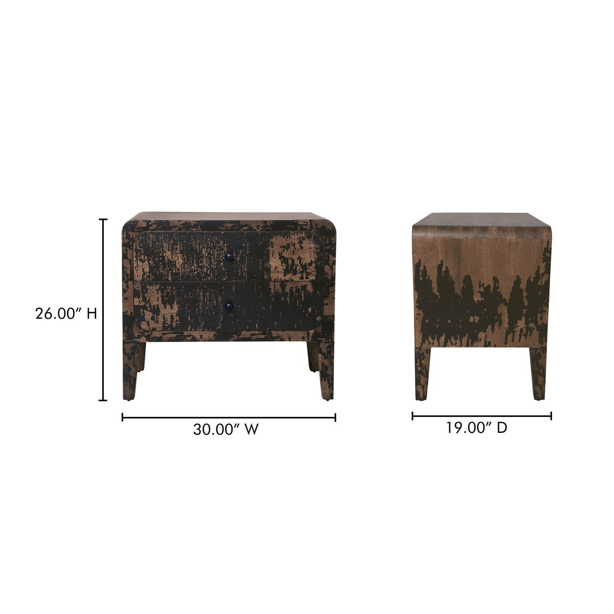 Iris Nightstand Distressed Black, by Moe's Home, 30" width x 26" height x 19" depth View 10