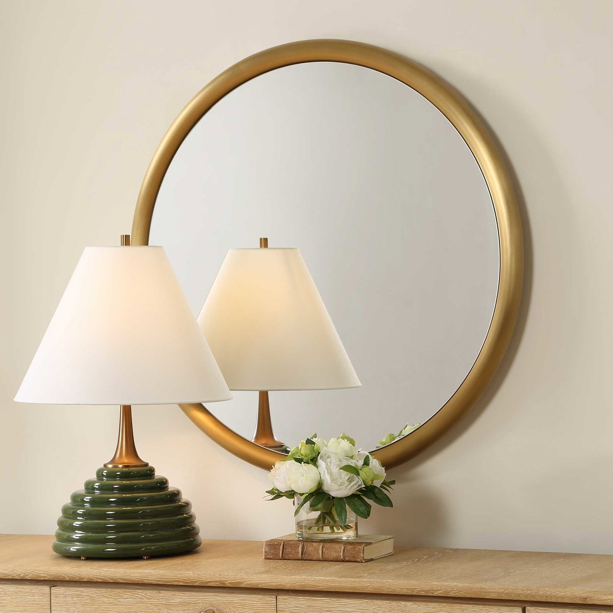 Atkinson Modern Brass Round Mirror, by Uttermost, 35" width x 35" height x 2" depth View 3