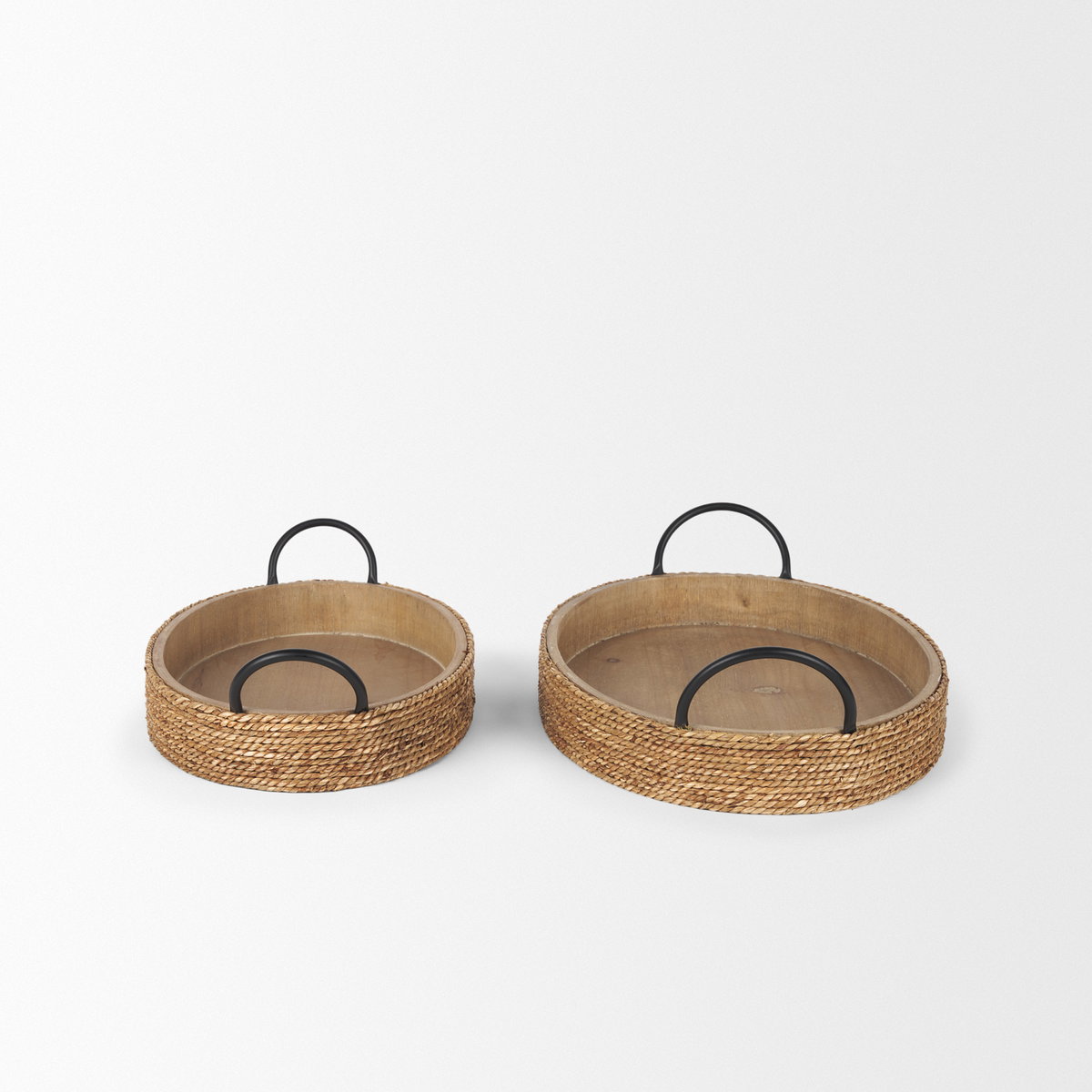 Wheaton Light Brown Wood with Natural Jute Serving Trays, Decorative Tray by Mercana, 20" length x 12.12" width x 4.75" height View 4