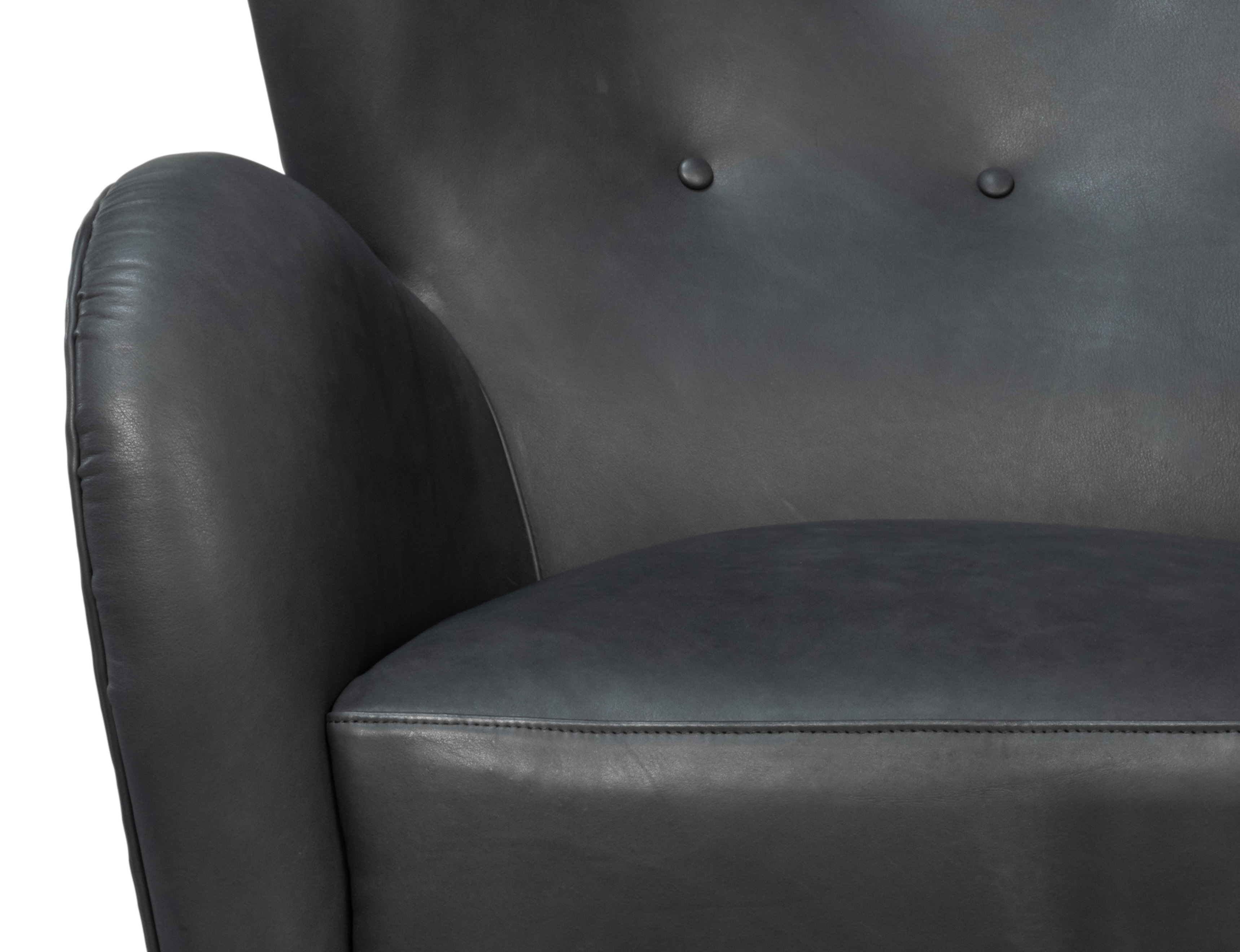 Lombard Wing Chair,Santoni Black Leather, Seating by Sarreid, 34" length x 36" width x 40" height View 4