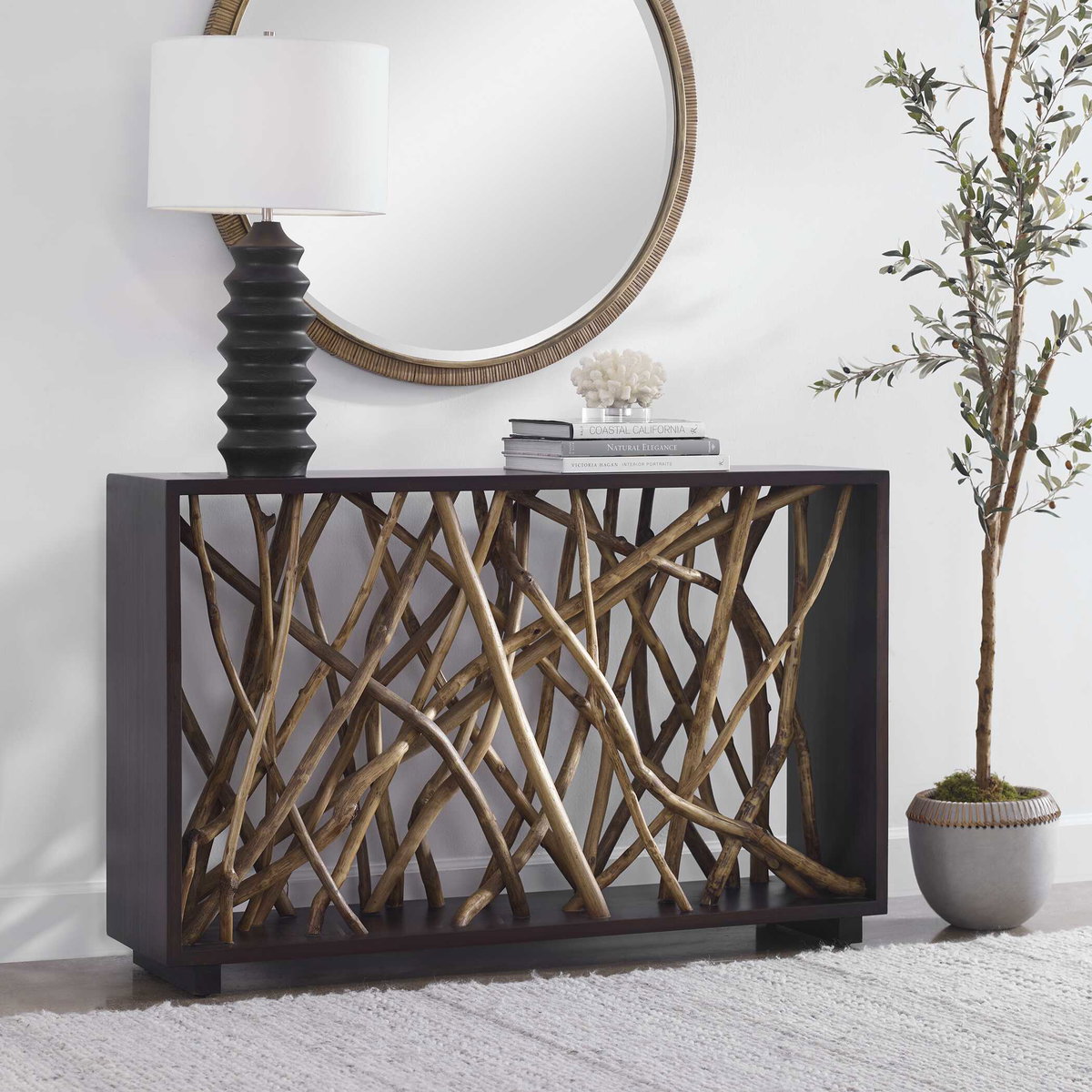 Teak Maze Console Table, Furniture by Uttermost, 54" width x 34" height x 13.5" depth View 4
