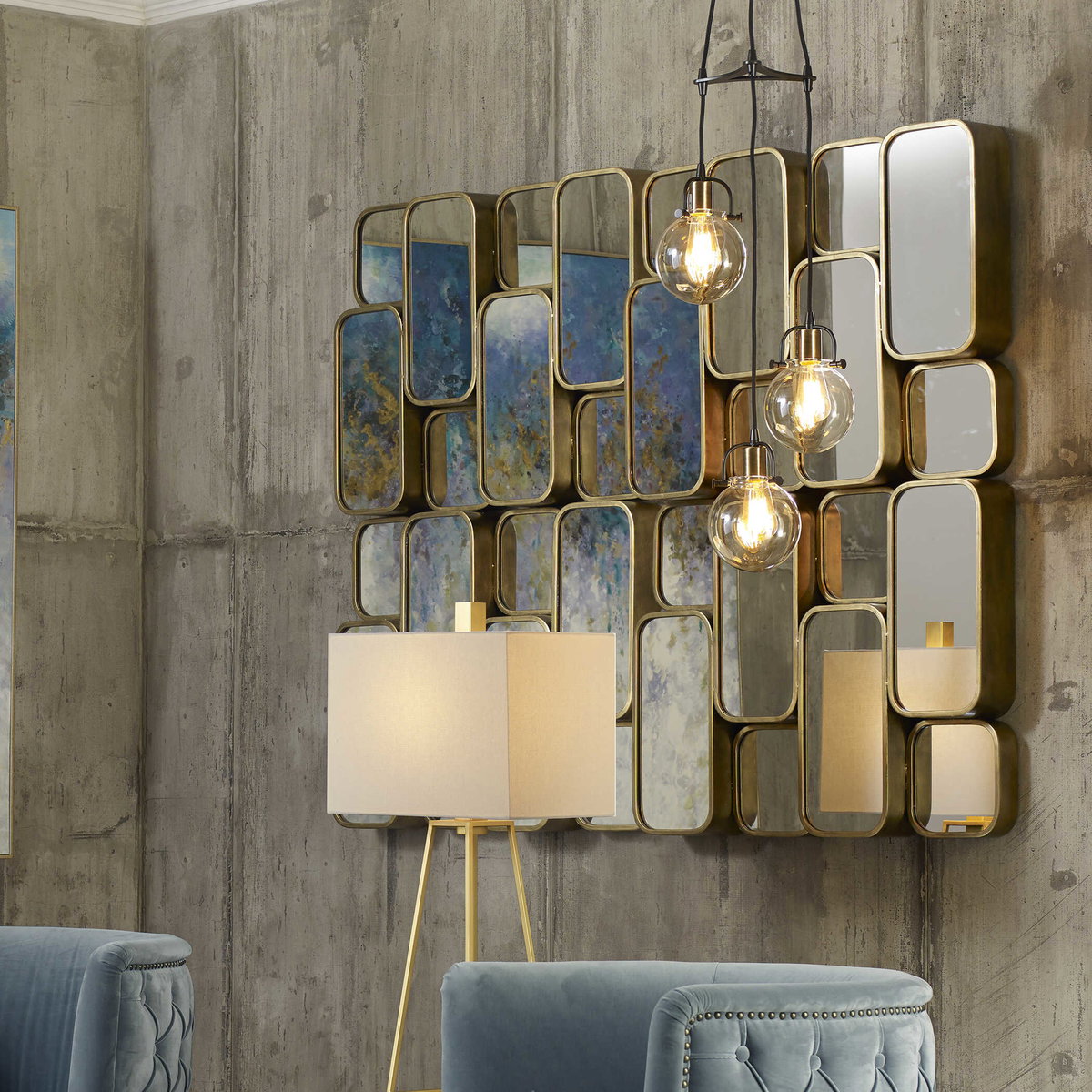 Canute Modern Gold Mirror, by Uttermost, 1'11.75" width x 2'8" height x 4" depth View 2