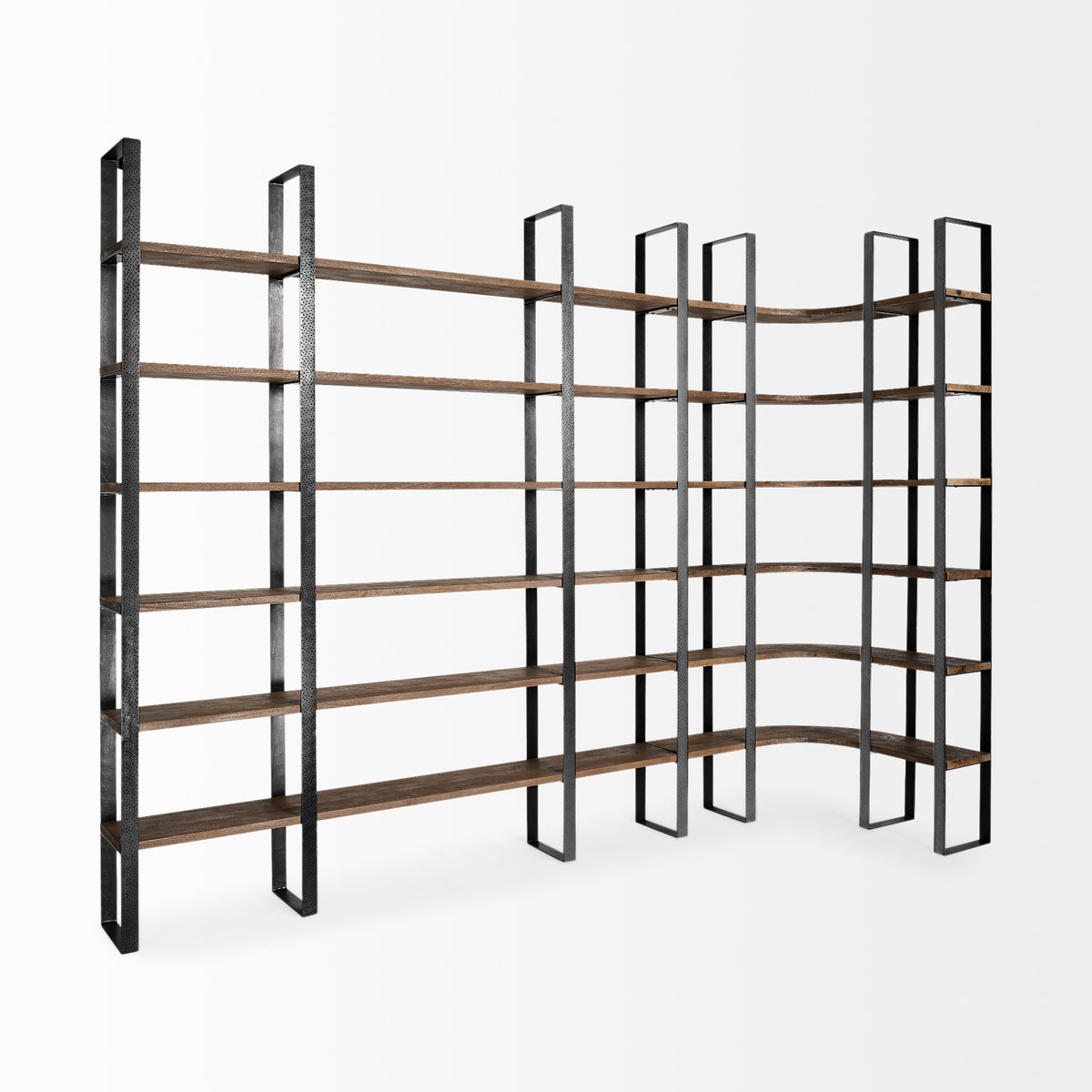 Taunton II 80L x 10.5W x 90H Dark Brown Wood And Black Iron Six Shelving Unit, Shelving & Bookcase by Mercana, 80" length x 10.5" width x 90" height View 6