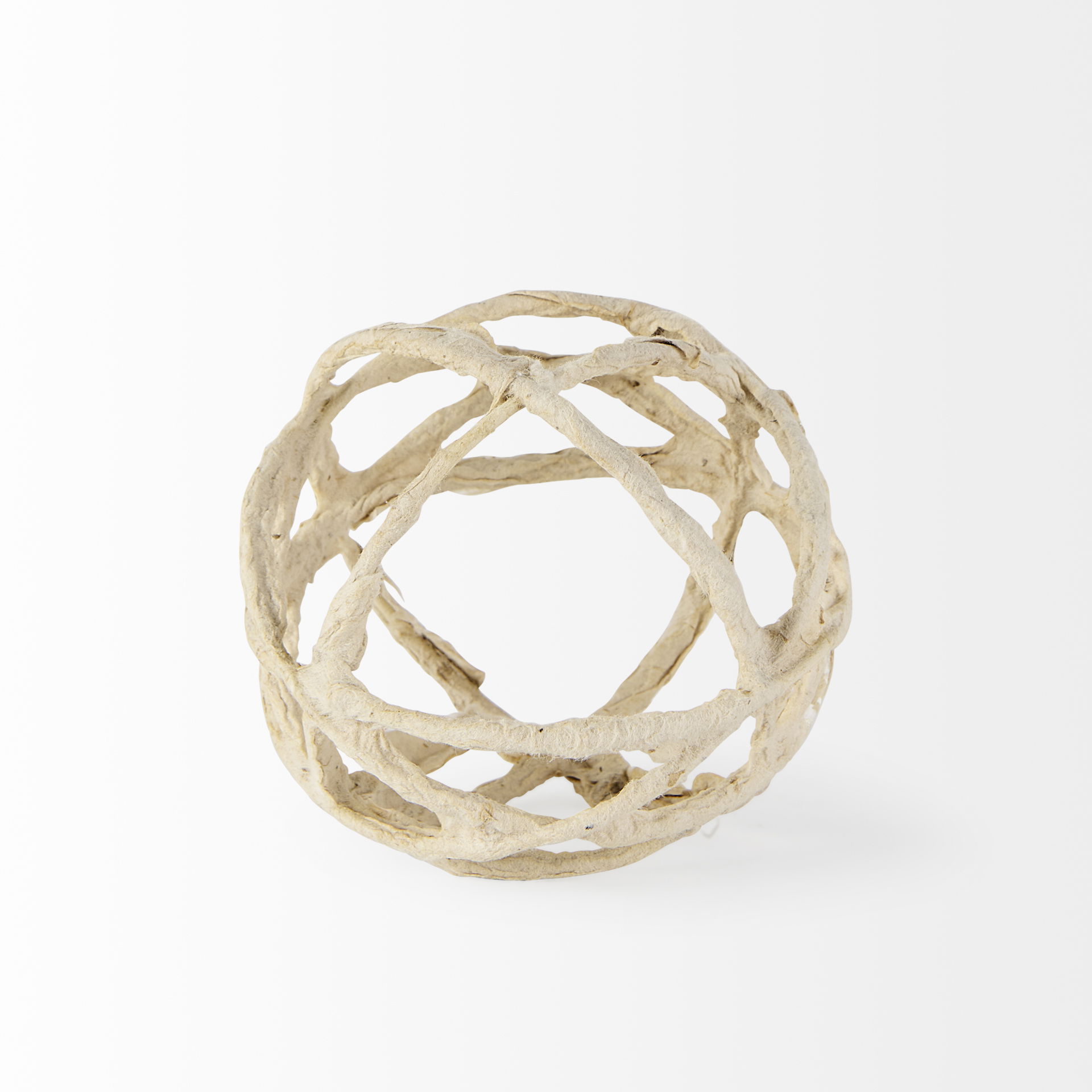 Kali  Small Beige Decorative Metal and Paper Object, Decorative Object by Mercana, 4.53" length x 4.53" width x 4.53" height View 3