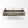 Arelius 42' Square Glass-Top Gray Wood with Black Metal Base Display Coffee Table, by Mercana, 43.5" length x 42" width x 15" height thumbnail 5
