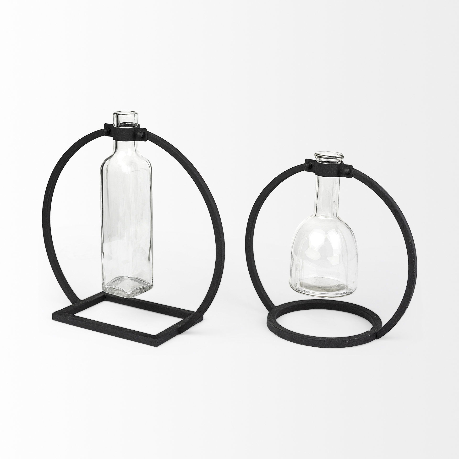 Monica I Short Black Metal Glass Bottle Vase, by Mercana, 8.66" length x 5.31" width x 8.27" height View 7