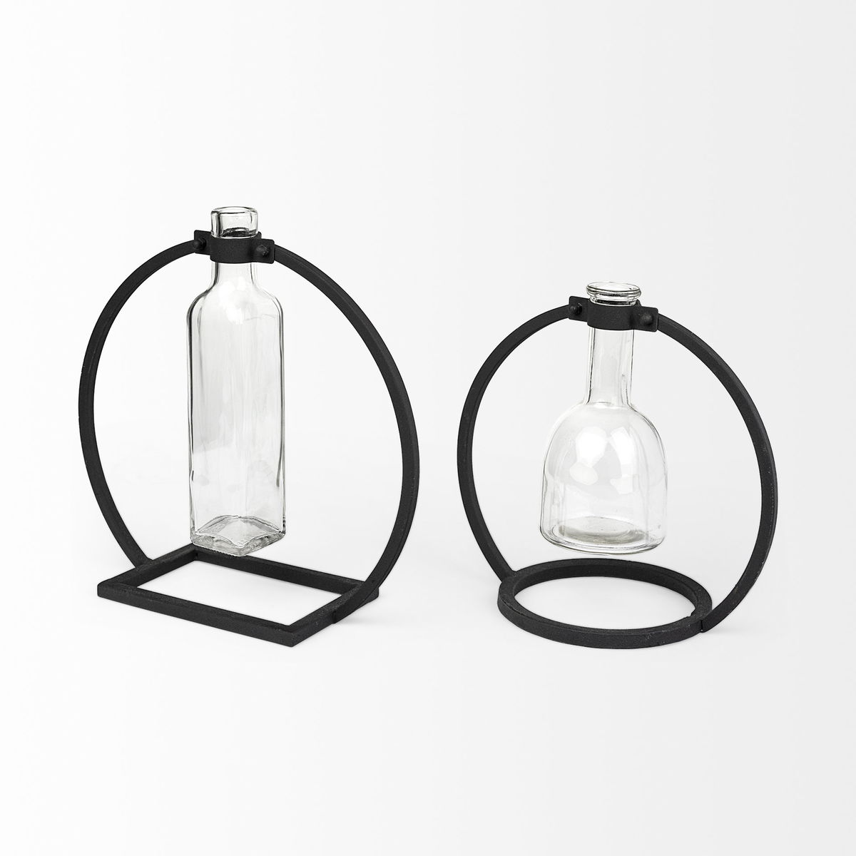 Monica I Short Black Metal Glass Bottle Vase, by Mercana, 8.66" length x 5.31" width x 8.27" height View 7
