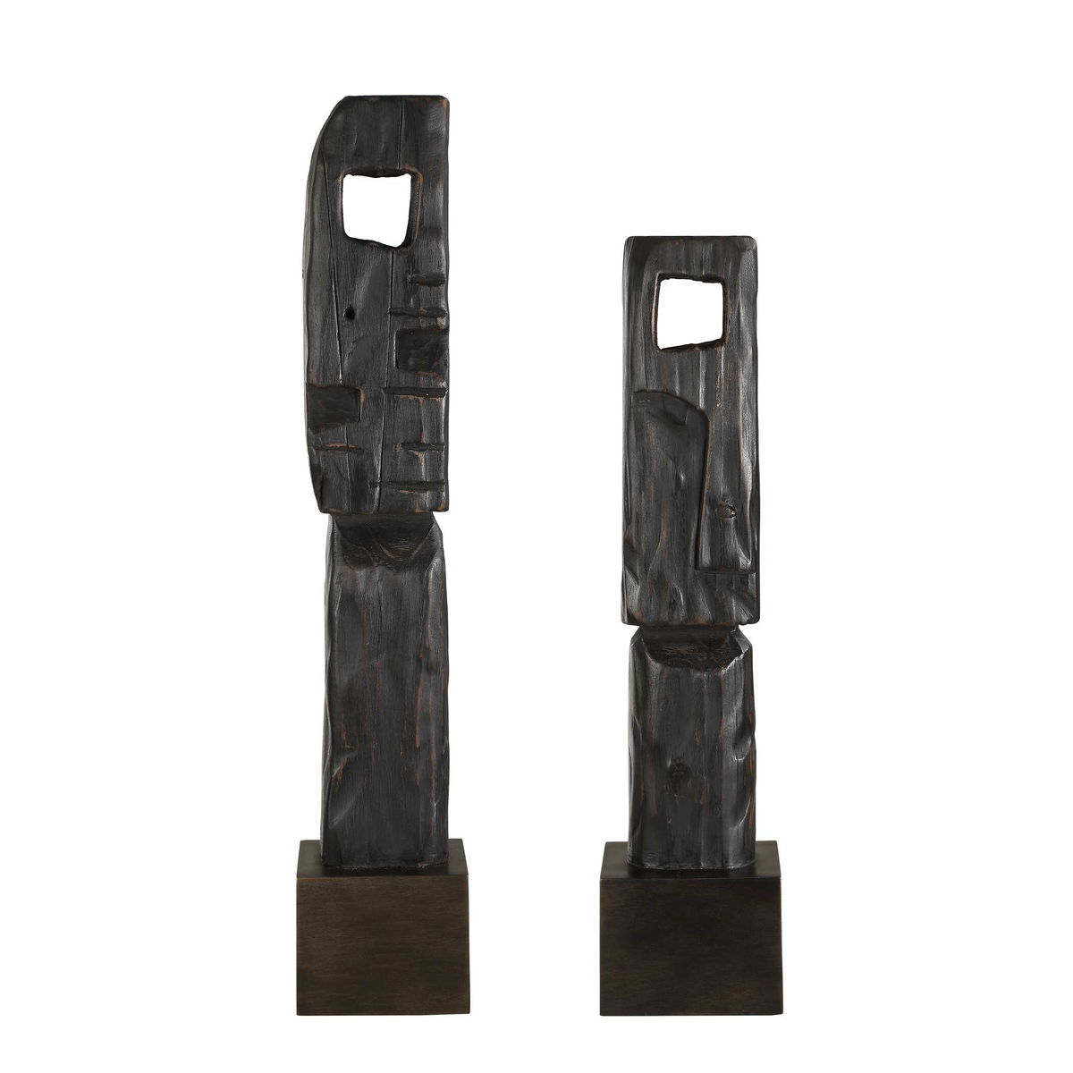 Cipher Black Wood Totems Set/2, Figurines & Statue by Uttermost, 5.12" width x 27.25" height x 4.5" depth View 4