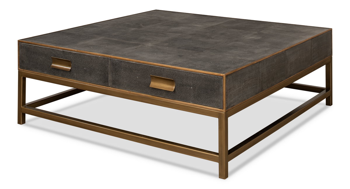 Gideon Shagreen Sq.Coffee Table Ant.Grey, by Sarreid, 4' length x 4' width x 1'5" height View 1