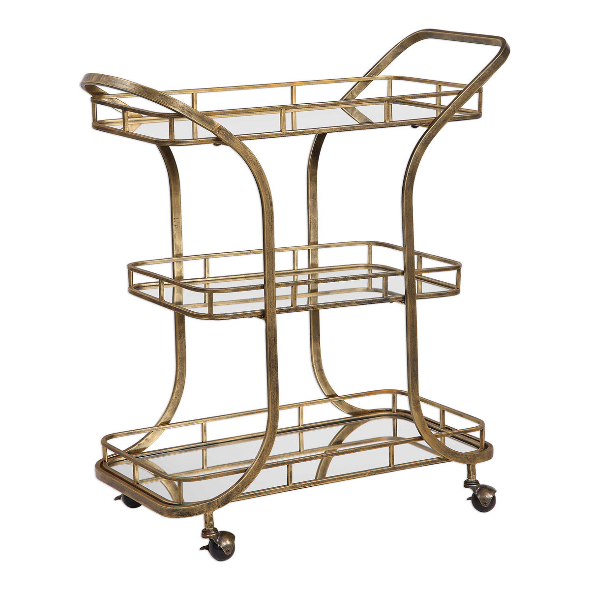 Stassi Gold Serving Cart, Bar Carts & Cabinet by Uttermost, 31.5" width x 37.12" height x 15.25" depth View 4