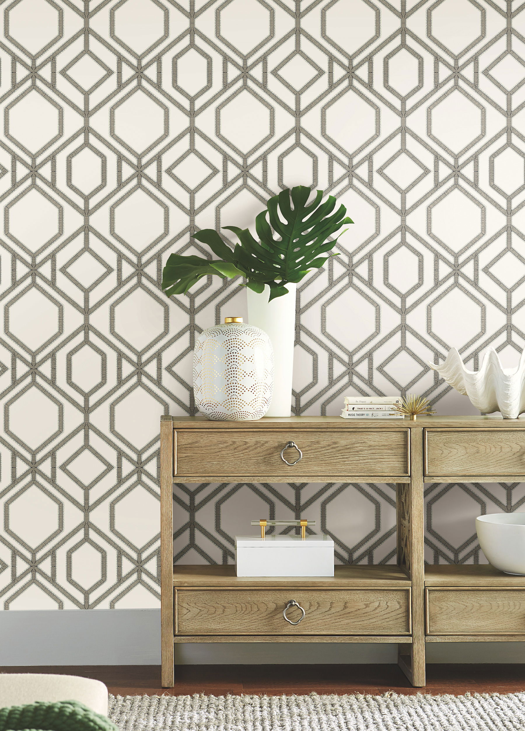 Sawgrass Trellis White & Taupe Wallpaper, by York Wall, 27' length x 2'3" width x 0.02" depth View 2
