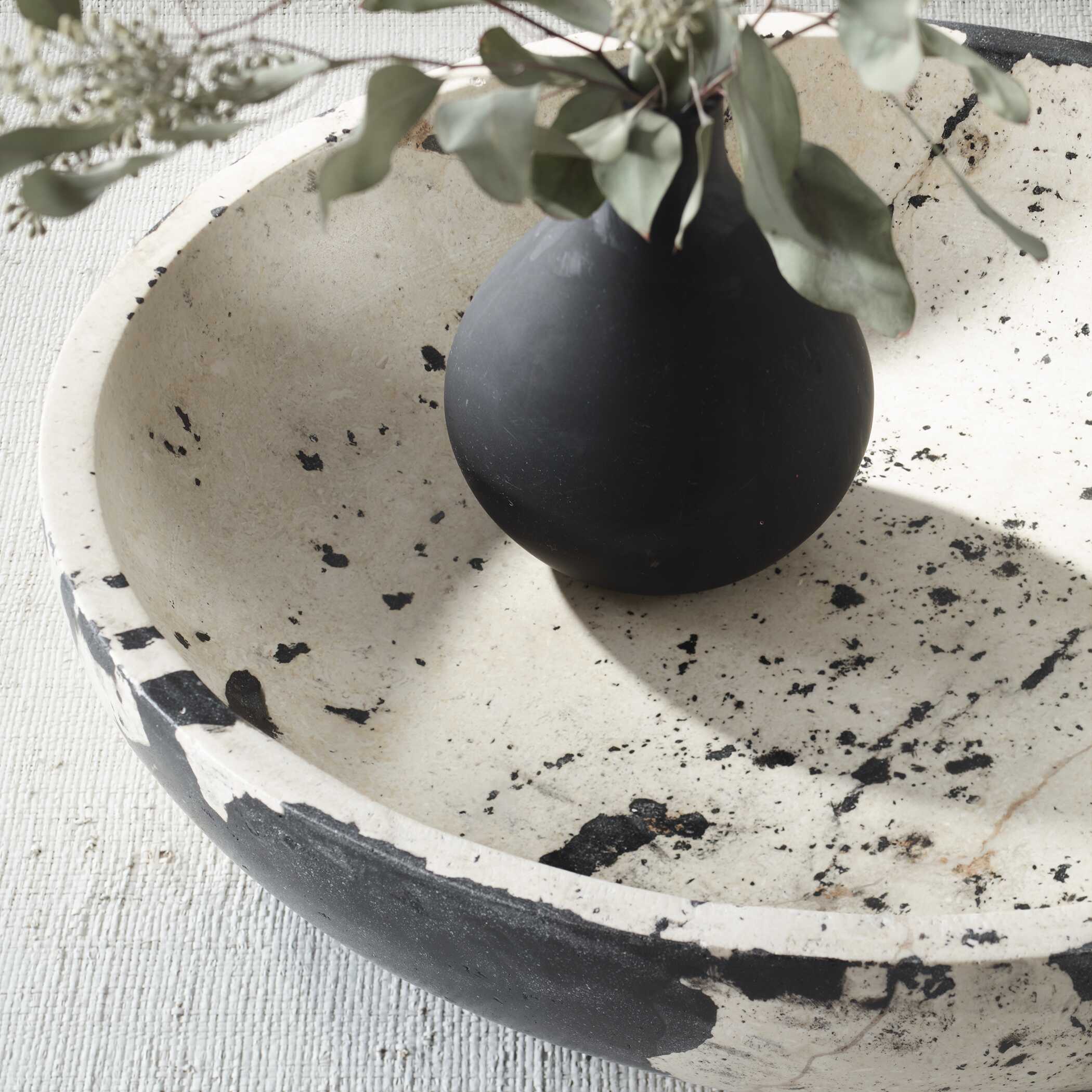 Nouveau Limestone Bowl, Decorative by Uttermost, 18" width x 4" height x 18" depth View 7