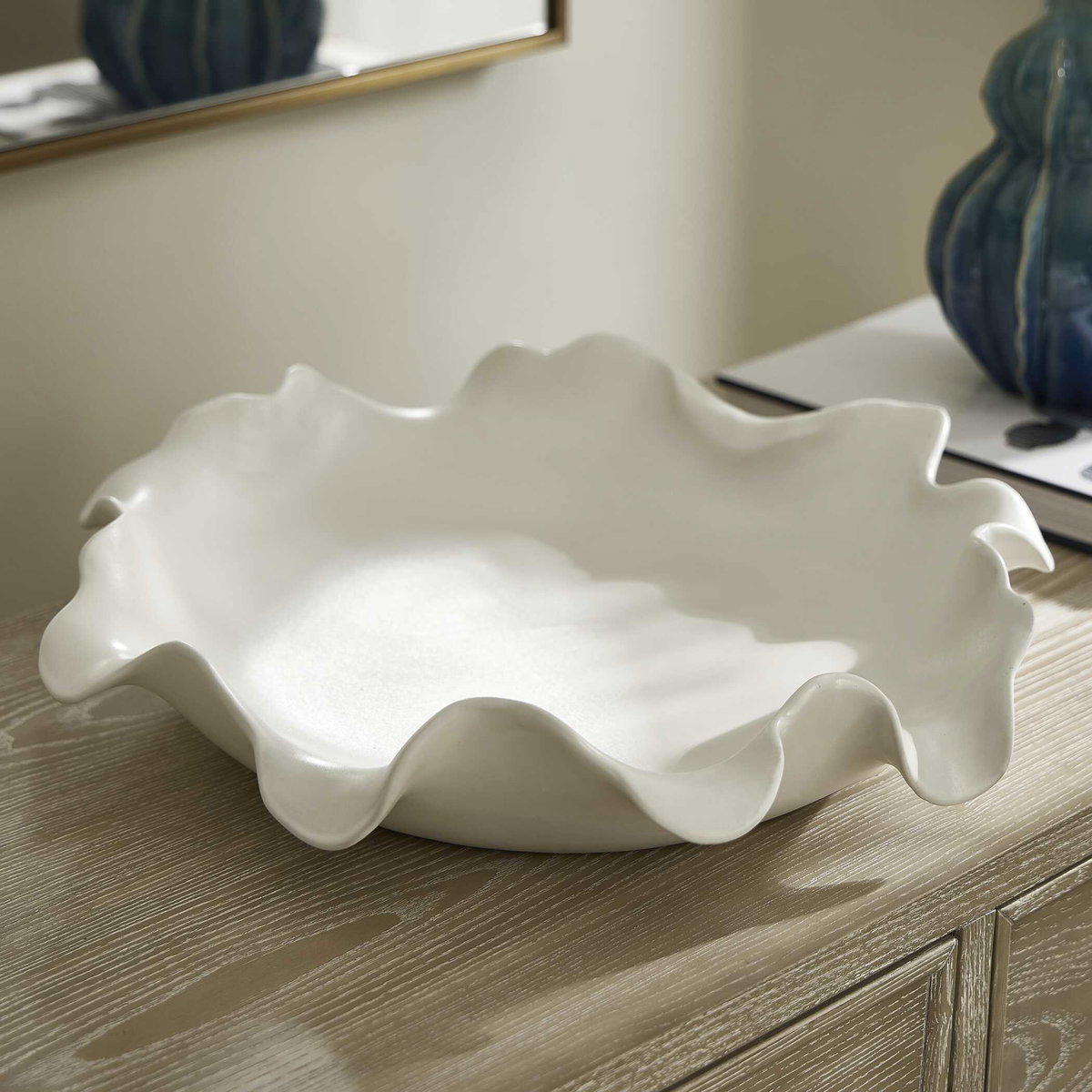 Wave Crest White Outdoor Bowl, Decorative Tray by Uttermost, 20" width x 4" height x 20" depth View 5
