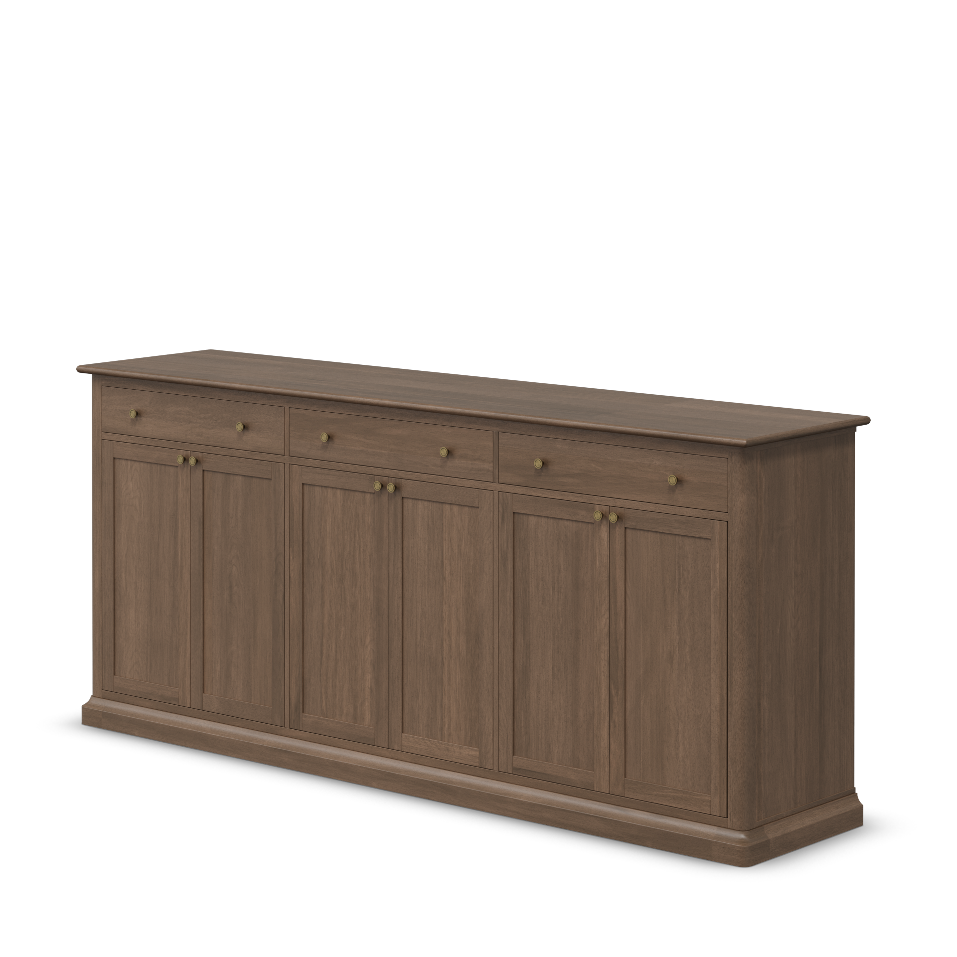 Braxton Dark Brown Solid Wood with Antiqued Aged Brass Knobs 3 Drawer 6 Door Sideboard large image 