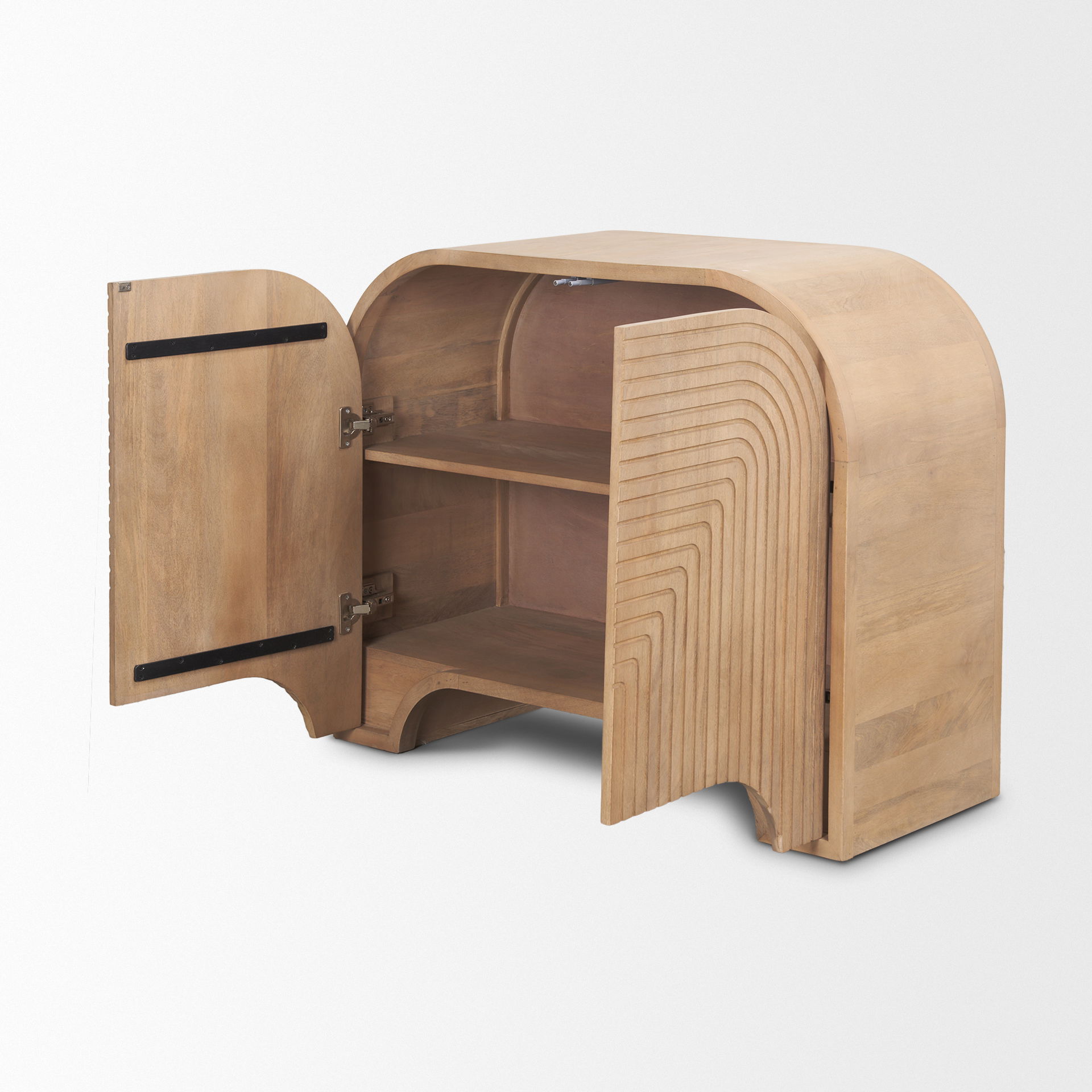 Sorina Reverse Fluted Light Brown Wood Accent Cabinet, Cabinets & Chest by Mercana, 40" length x 16" width x 32" height View 8