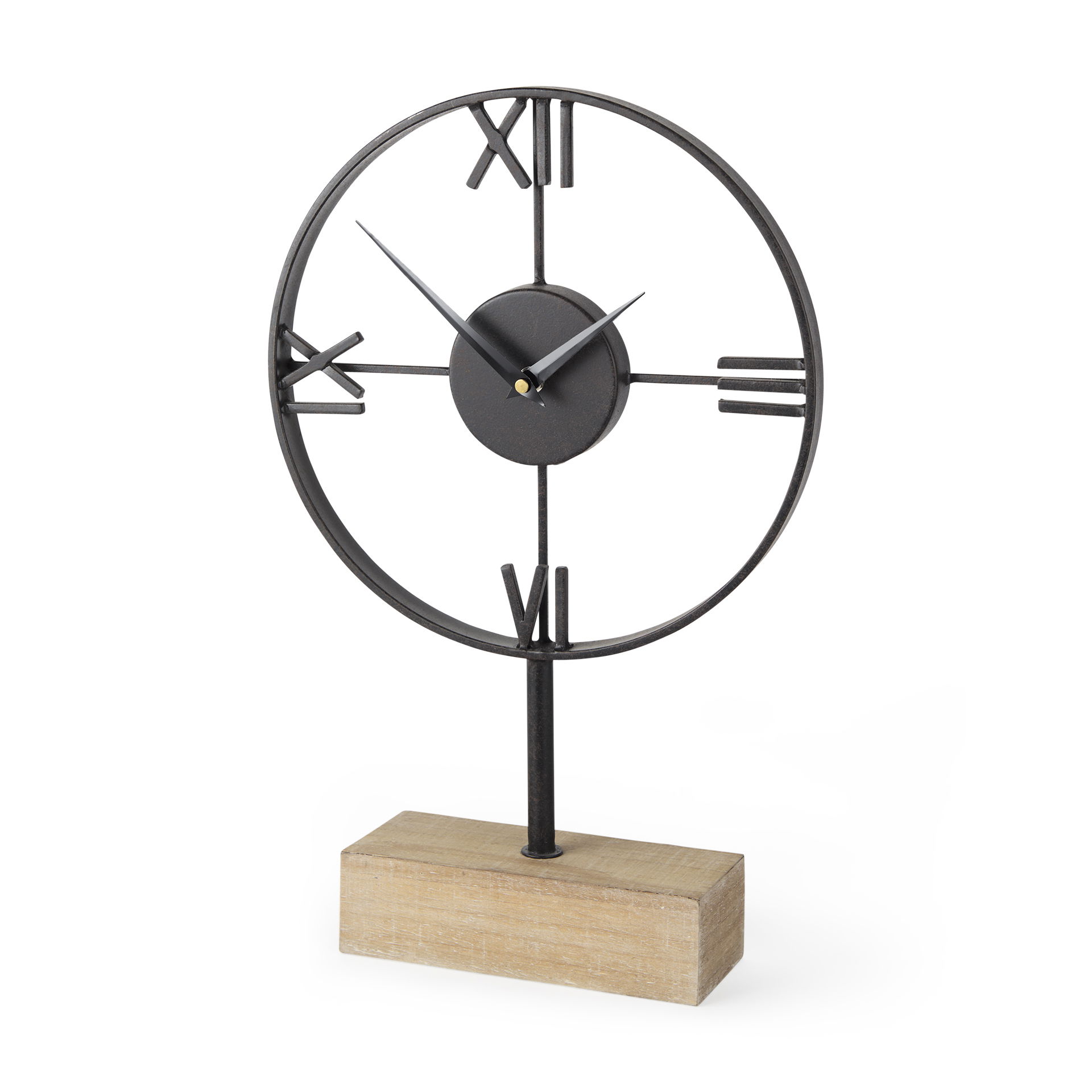 Oris Black Metal/Wood Open Frame Table Clock, by Mercana, 11.42" length x 3.15" width x 17.72" height View 1