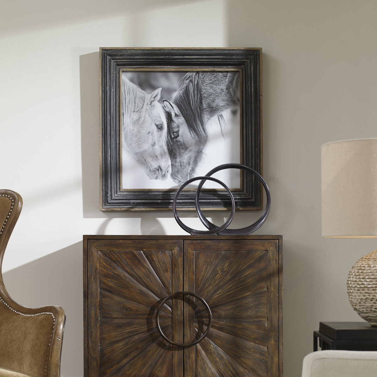Custom Black And White Horses Print, by Uttermost, 2'7.5" width x 2'7.5" height x 2.75" depth View 2