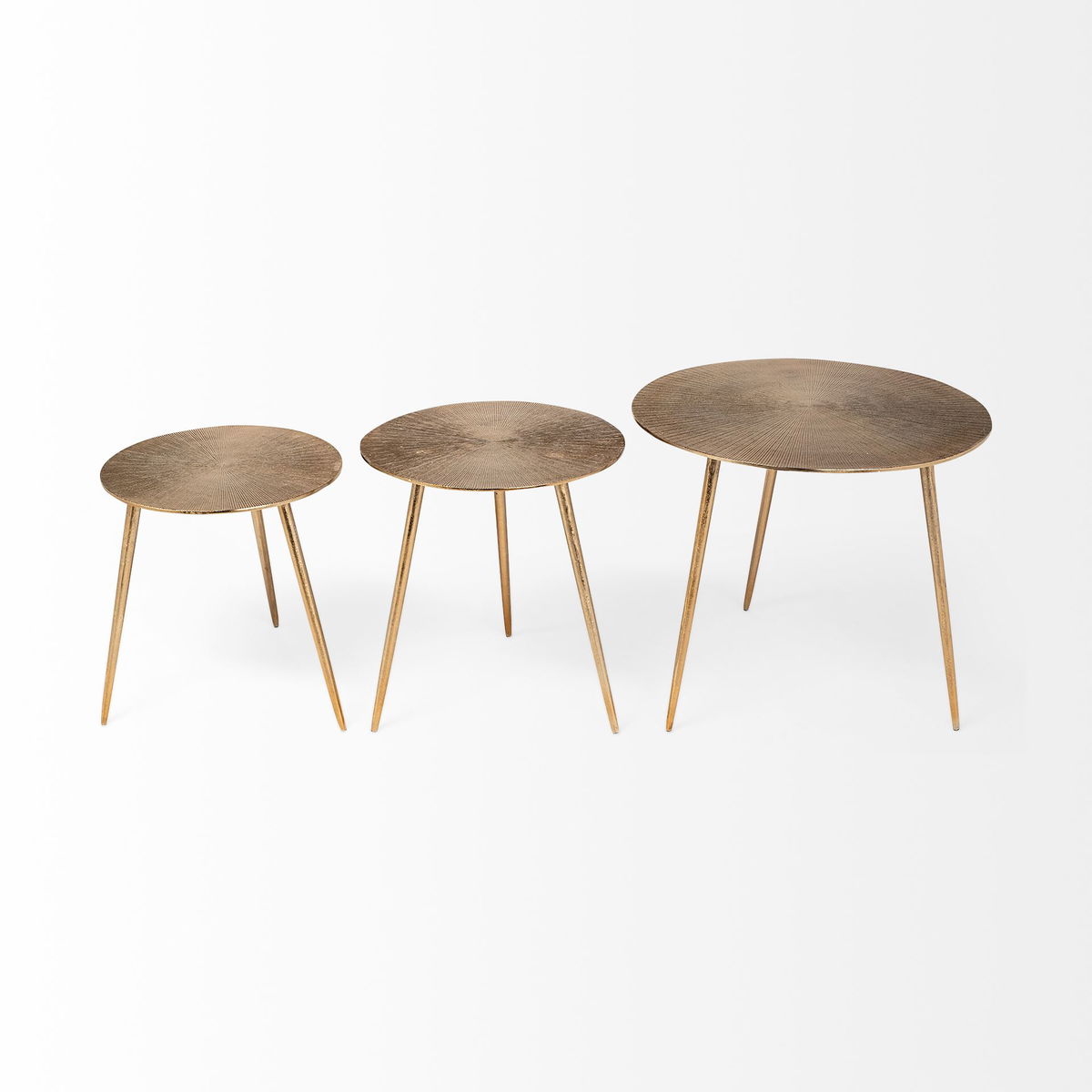 Reva III (Small) 16L x 16W Gold Round Top Cast Aluminum Accent Table, Side & End Table by Mercana, 16.25" length x 16.25" width x 17" height View 3