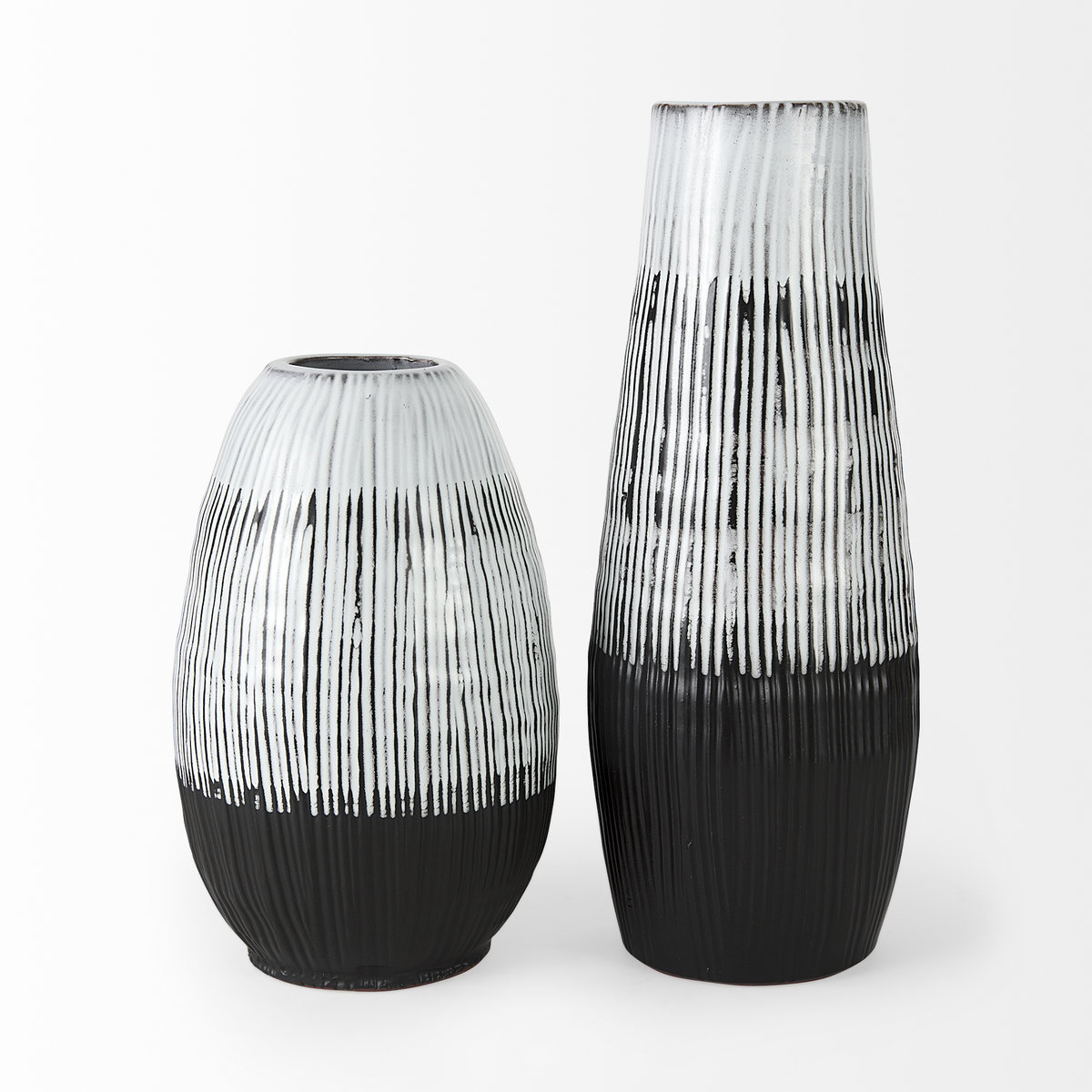 Tanami II Short Dark Brown/White Glazed Ceramic Vase, by Mercana, 8" length x 8" width x 13" height View 4